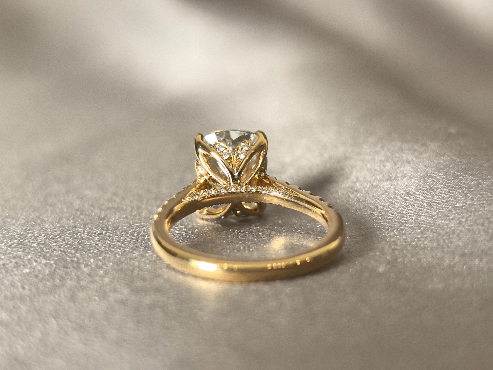 Radiant Cut Triple Ring - Half Circle Pavé - Petal Setting