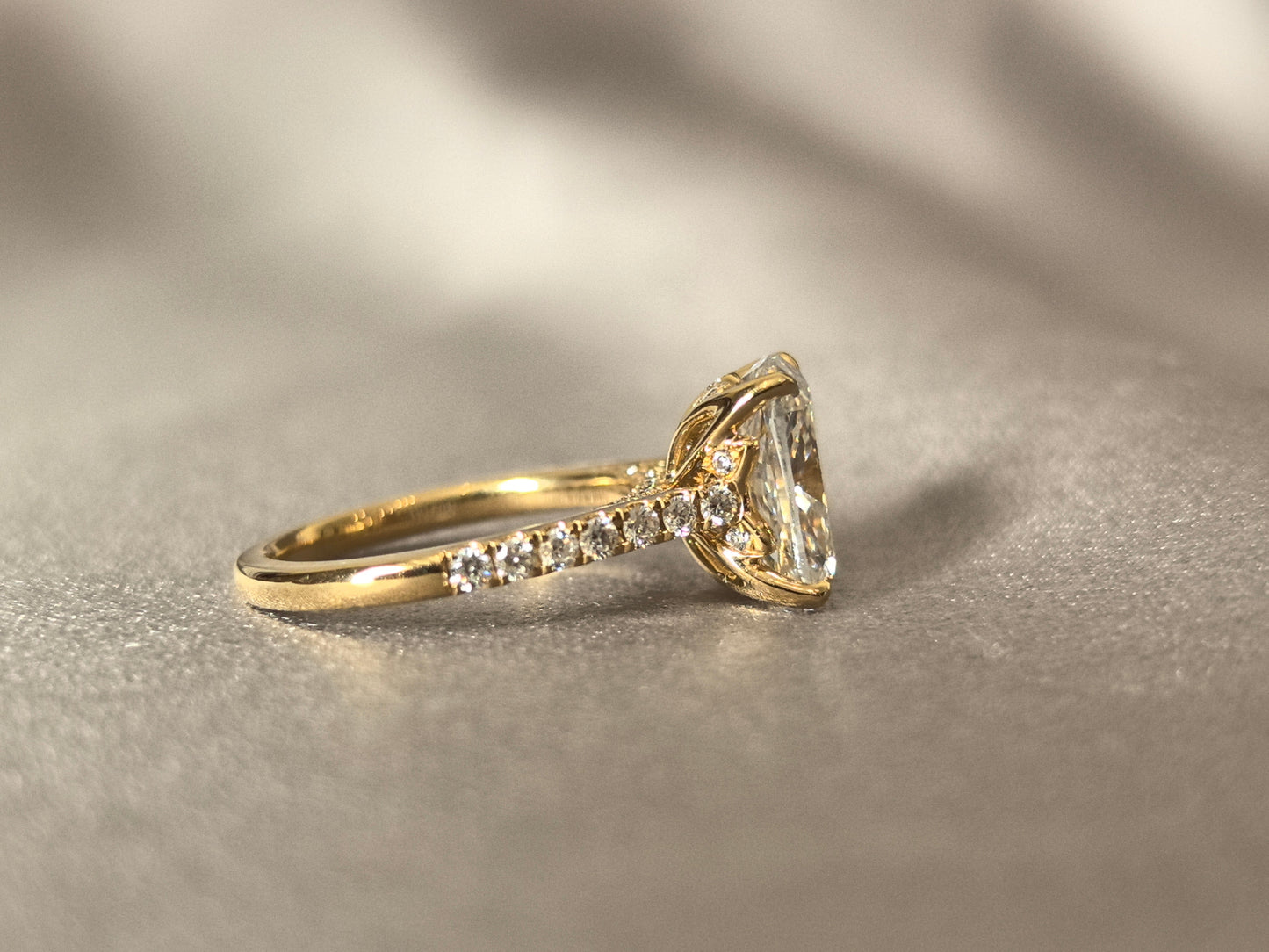 Radiant Cut Triple Ring - Half Circle Pavé - Petal Setting