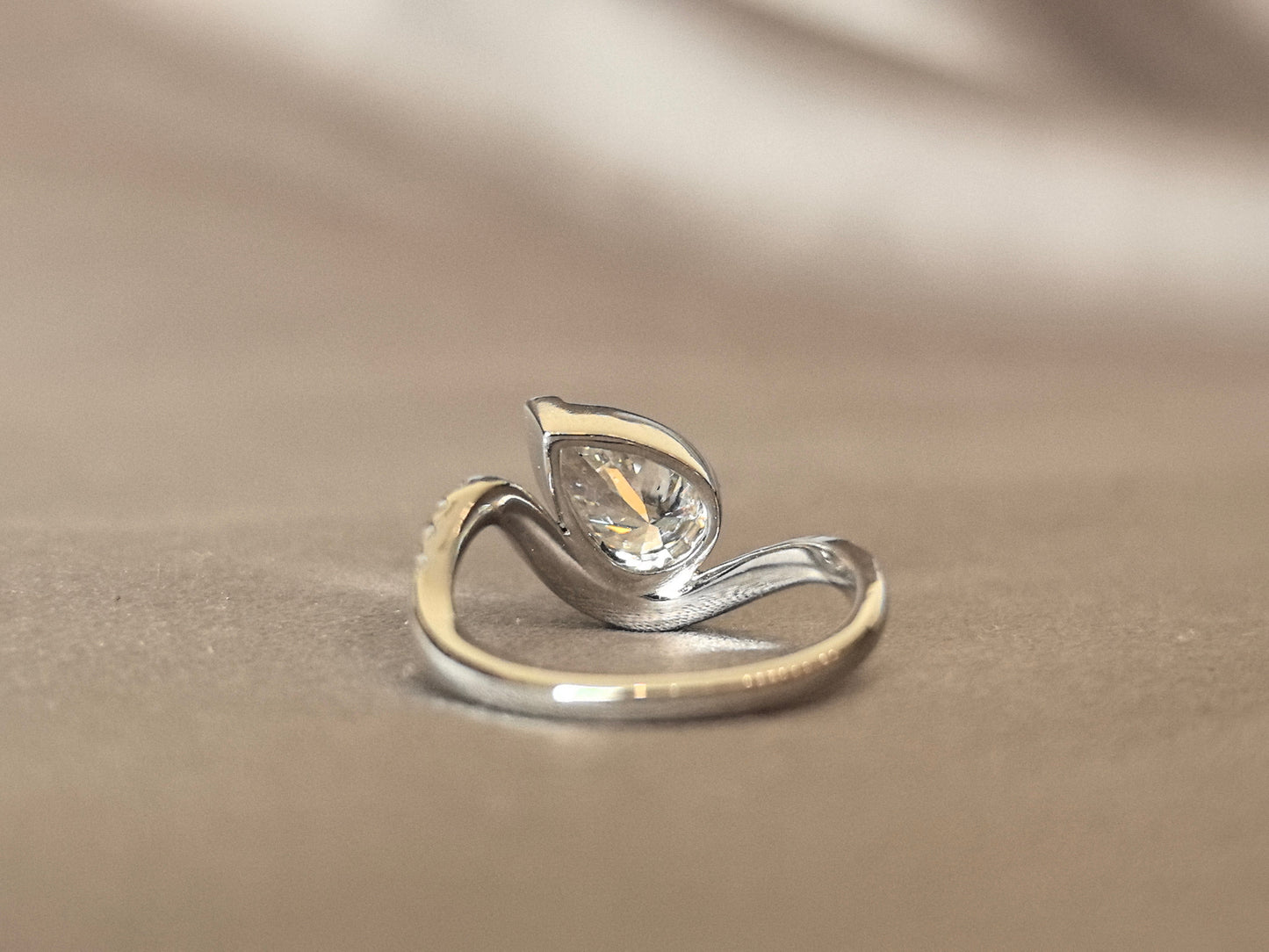 14K Gold Polished Ring - Horizontal pear Diamond - Modern Solitaire Ring