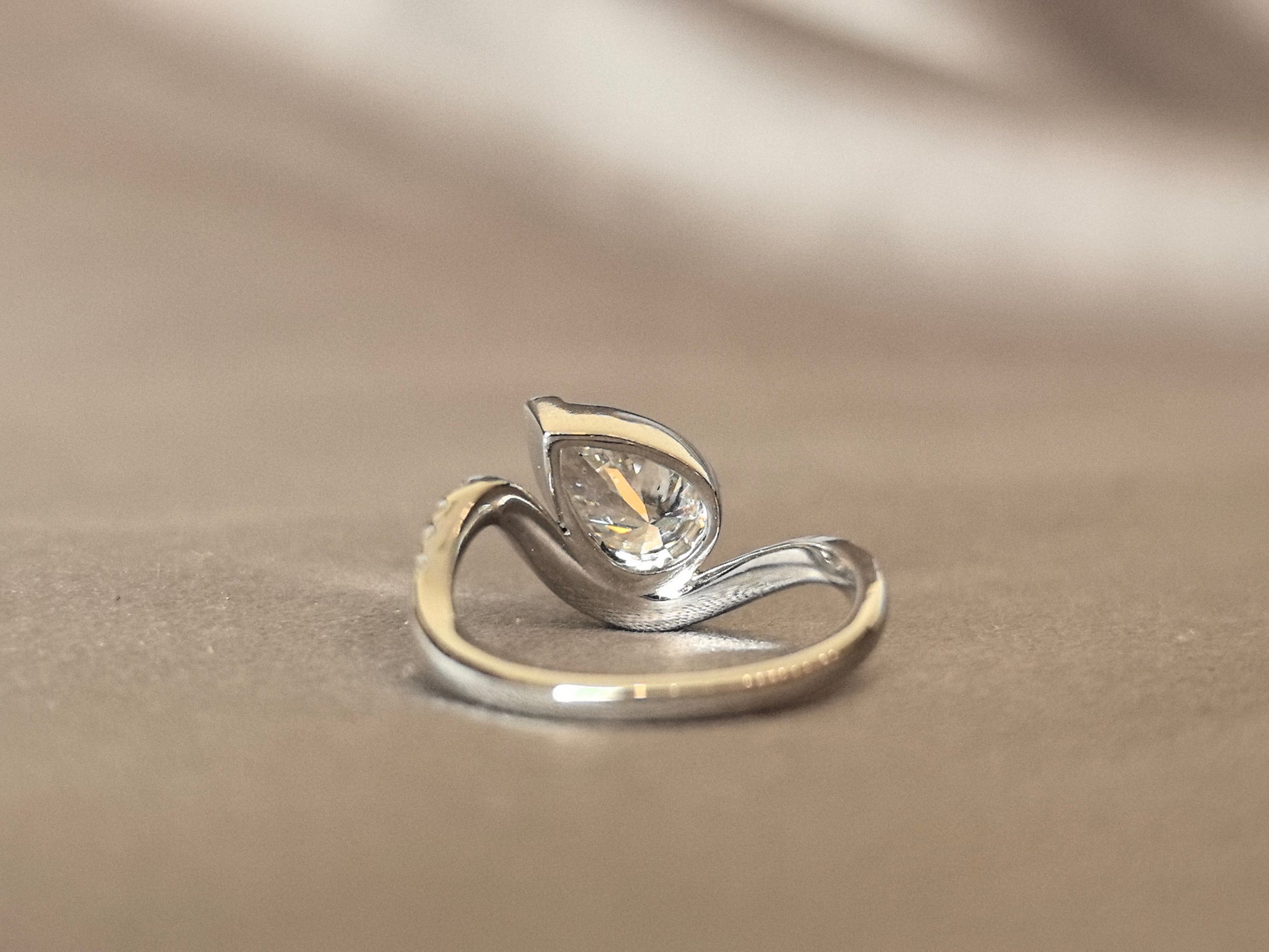 14K Gold Polished Ring - Horizontal pear Diamond - Modern Solitaire Ring