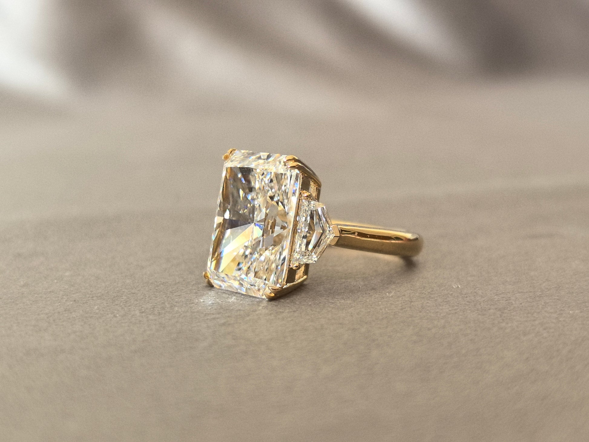 10-Carat Brilliant Cut Prong-Set Three-Stone Lab Diamond - Asymmetrical Side Stones - Special Design