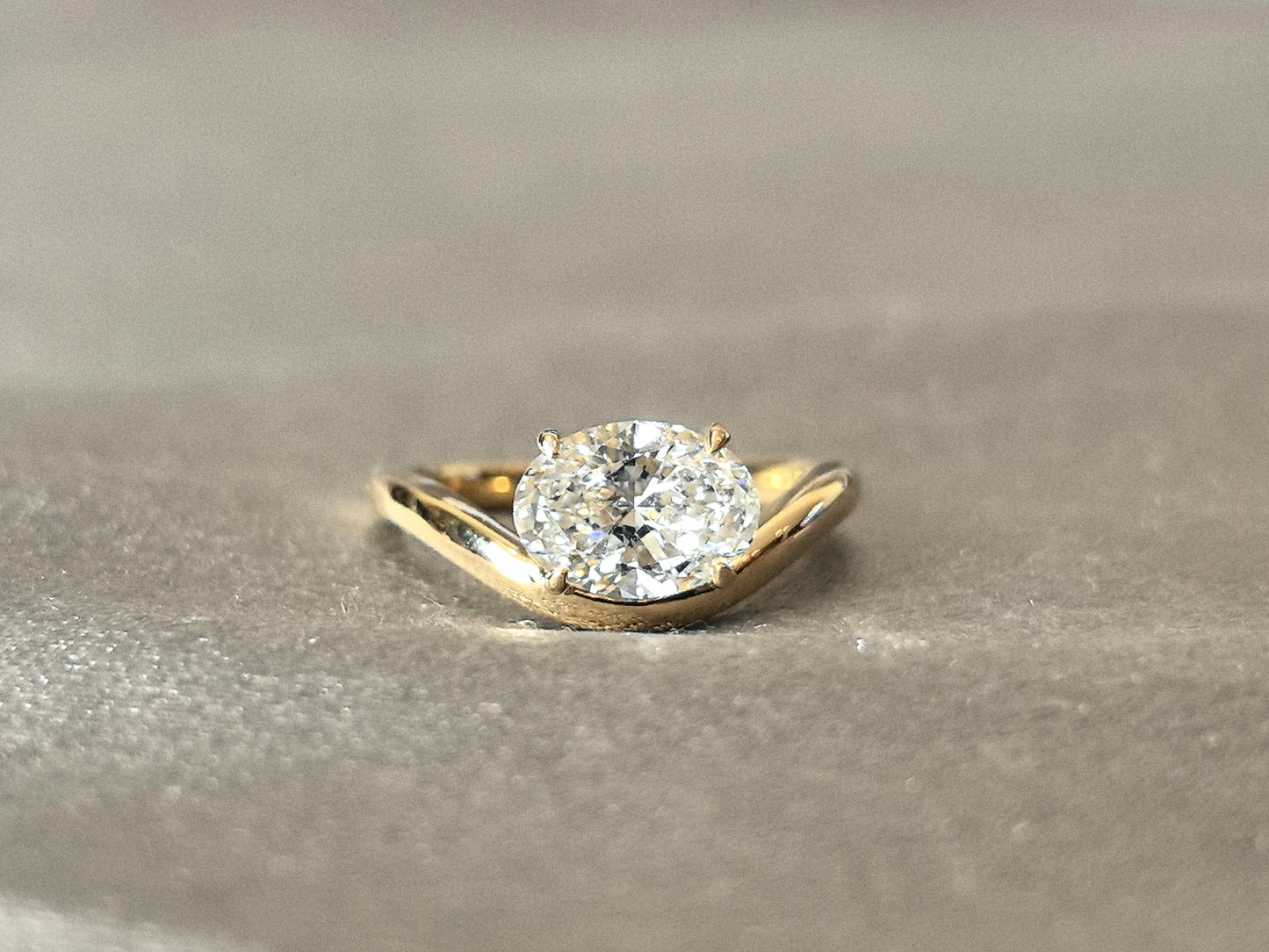 East-West Oval Cut Lab Diamond Pinky Ring - Twisted Band - Modern Asymmetry