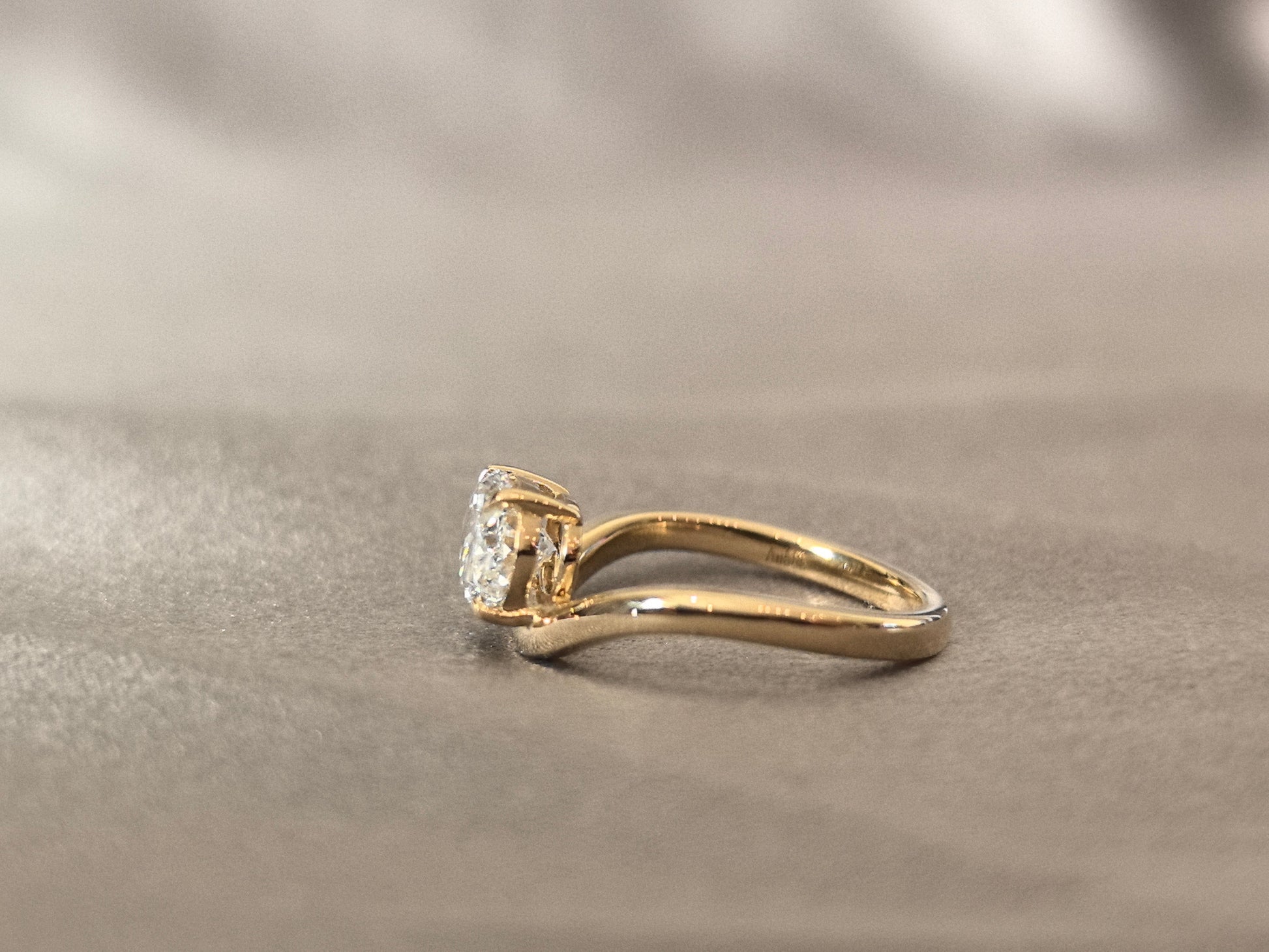 East-West Oval Cut Lab Diamond Pinky Ring - Twisted Band - Modern Asymmetry