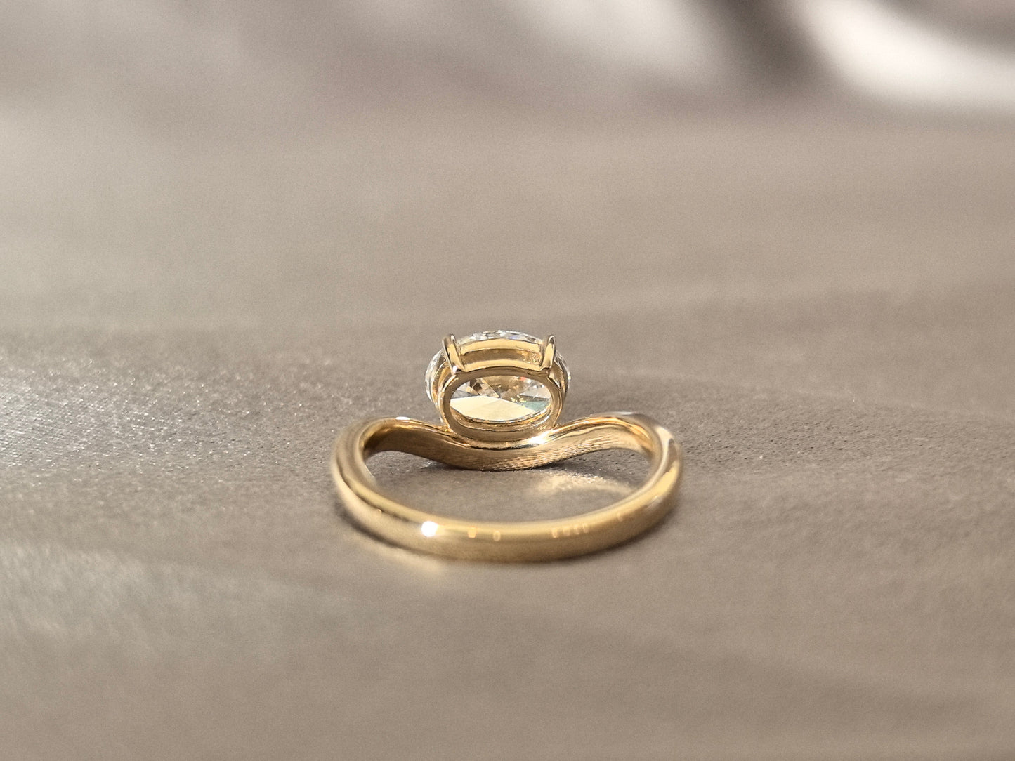 East-West Oval Cut Lab Diamond Pinky Ring - Twisted Band - Modern Asymmetry