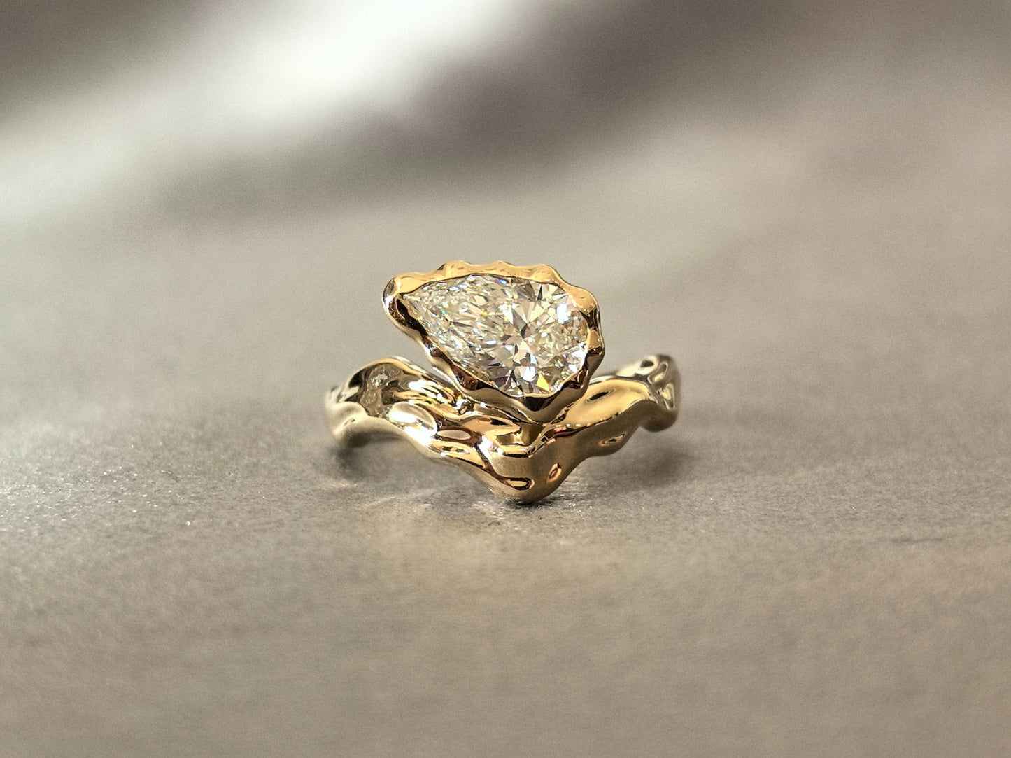 Molten Lava Pear-Shaped Ring - Curved Design - Pinky Ring