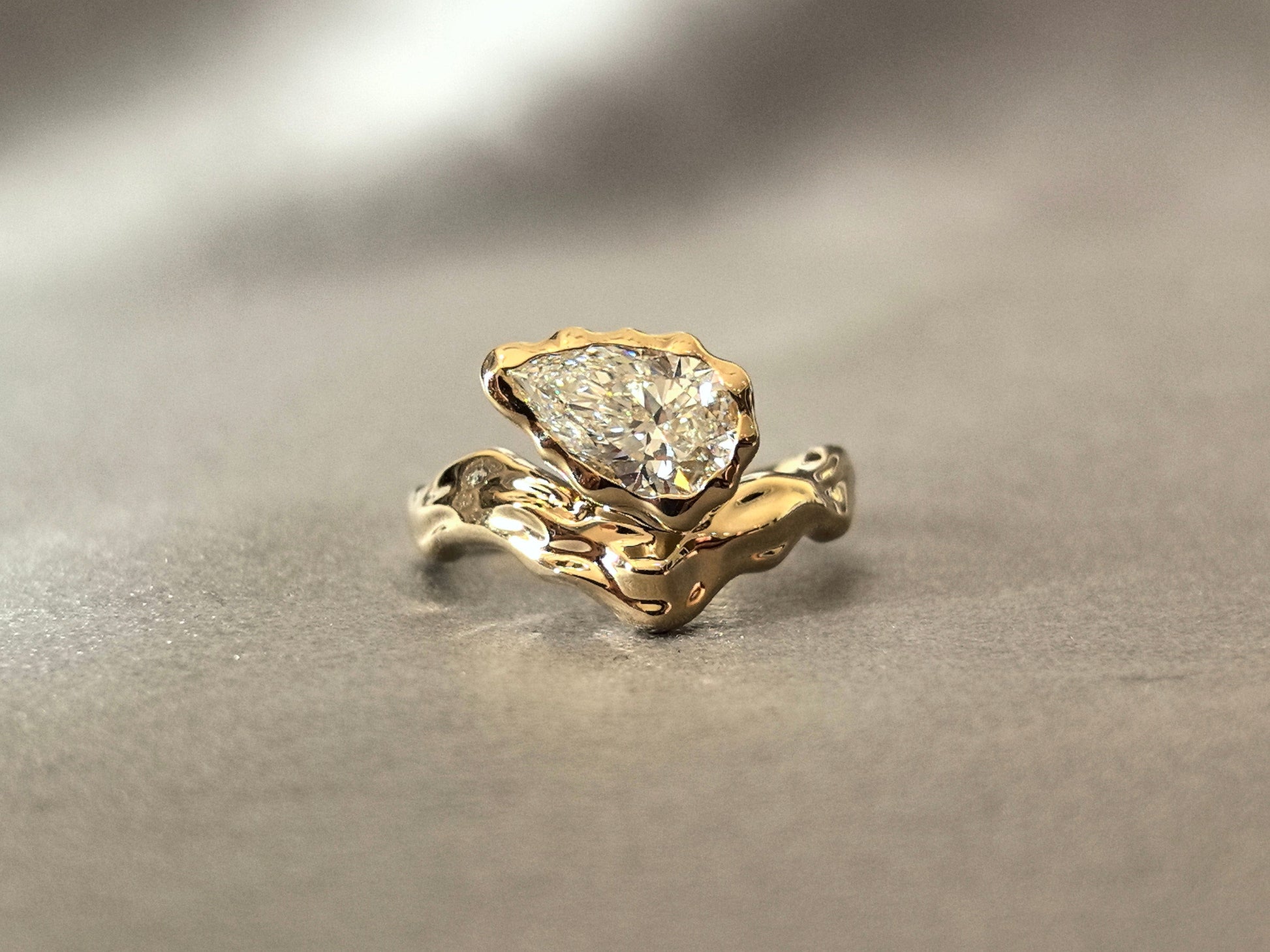 Molten Lava Pear-Shaped Ring - Curved Design - Pinky Ring