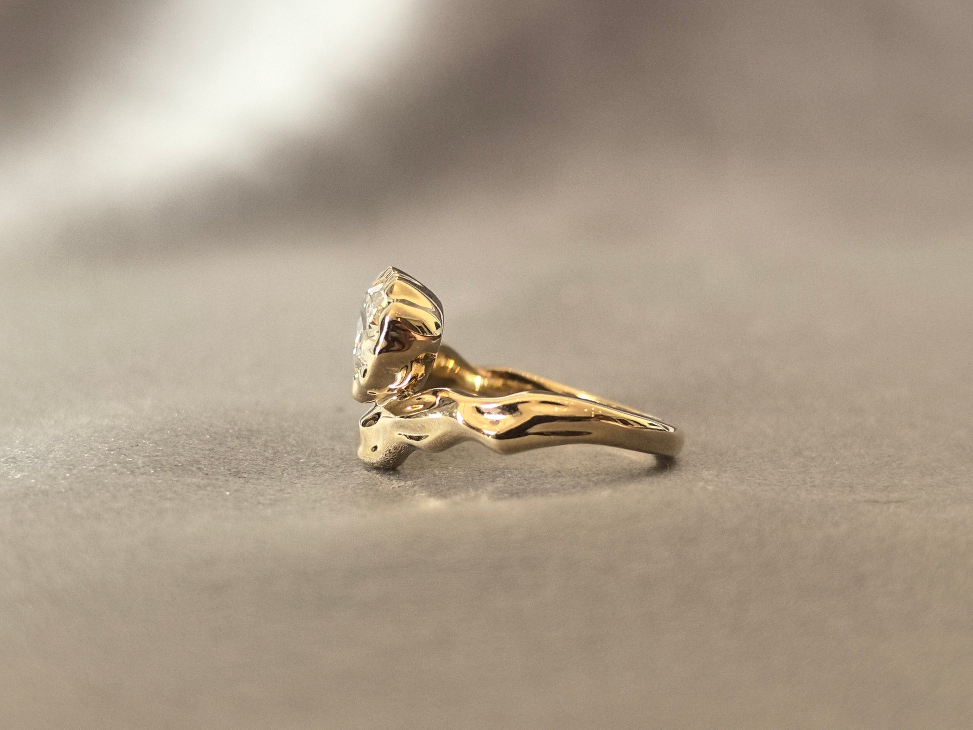 Molten Lava Pear-Shaped Ring - Curved Design - Pinky Ring