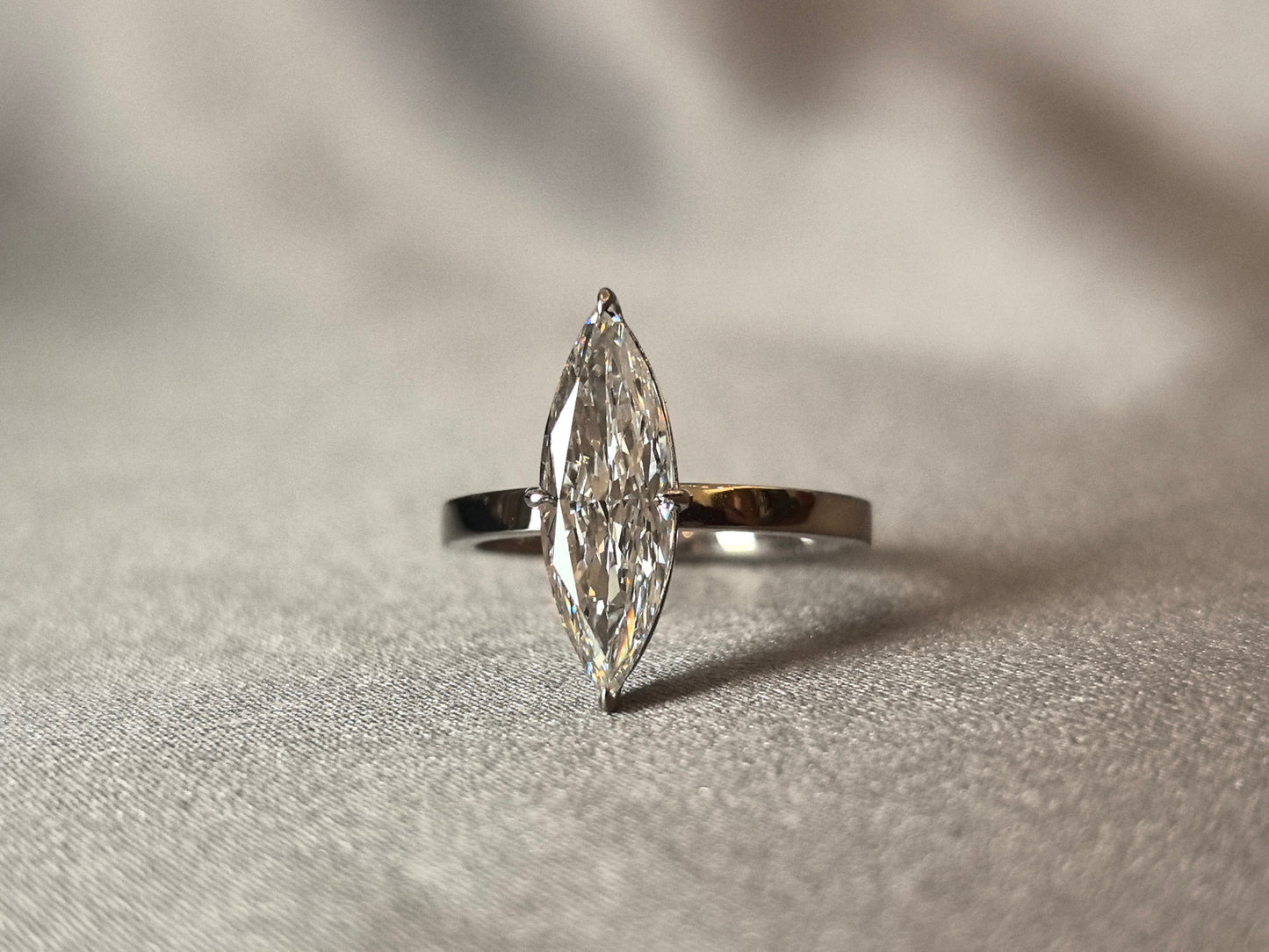 Marquise-cut lab diamond solitaire ring - 2-prong set - Smooth snag-free band surface