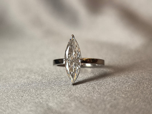Marquise-cut lab diamond solitaire ring - 2-prong set - Smooth snag-free band surface