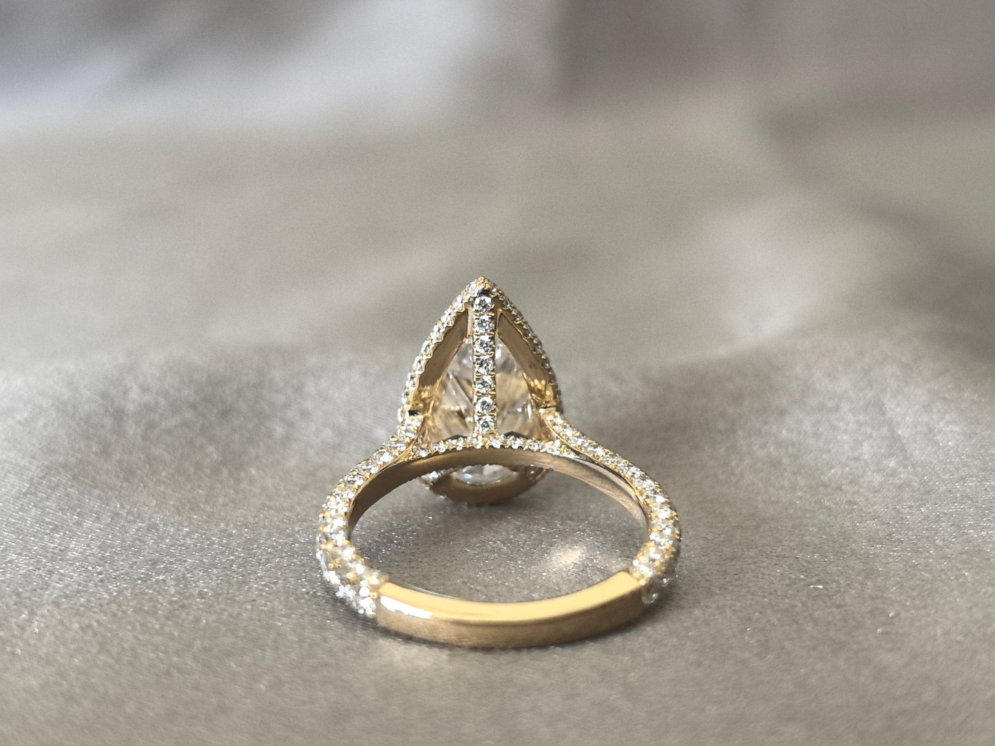 4 Carat Pear-Shaped Lab Diamond Ring - 14K Yellow Gold - 2mm Band Width