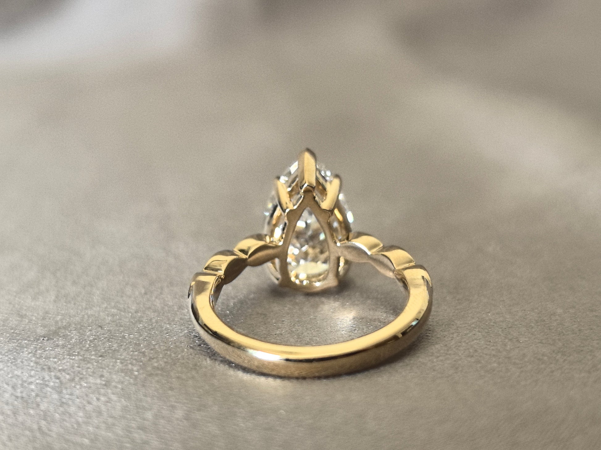 Carat Pear-Shaped Lab Diamond Ring - Triple Marquise-Style Round Diamond Accents on Each Side - Symmetrical Cluster Desi