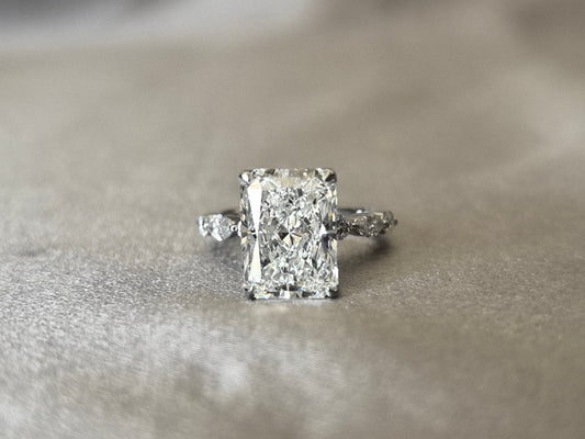 Radiant Diamond Sunburst Ring - 14K White Gold - Floral Halo Design