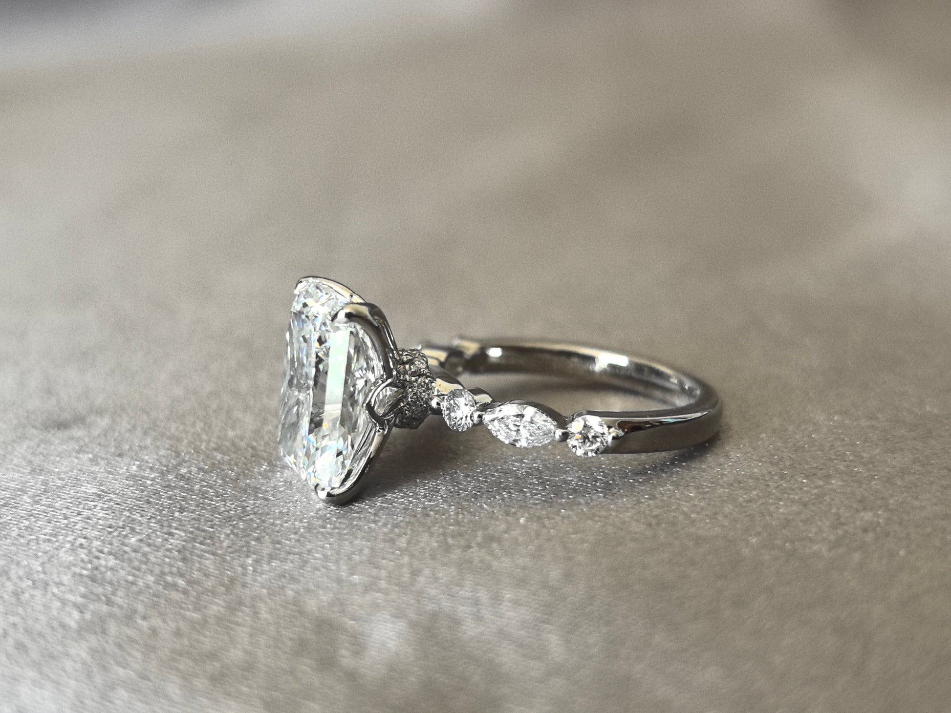 Radiant Diamond Sunburst Ring - 14K White Gold - Floral Halo Design