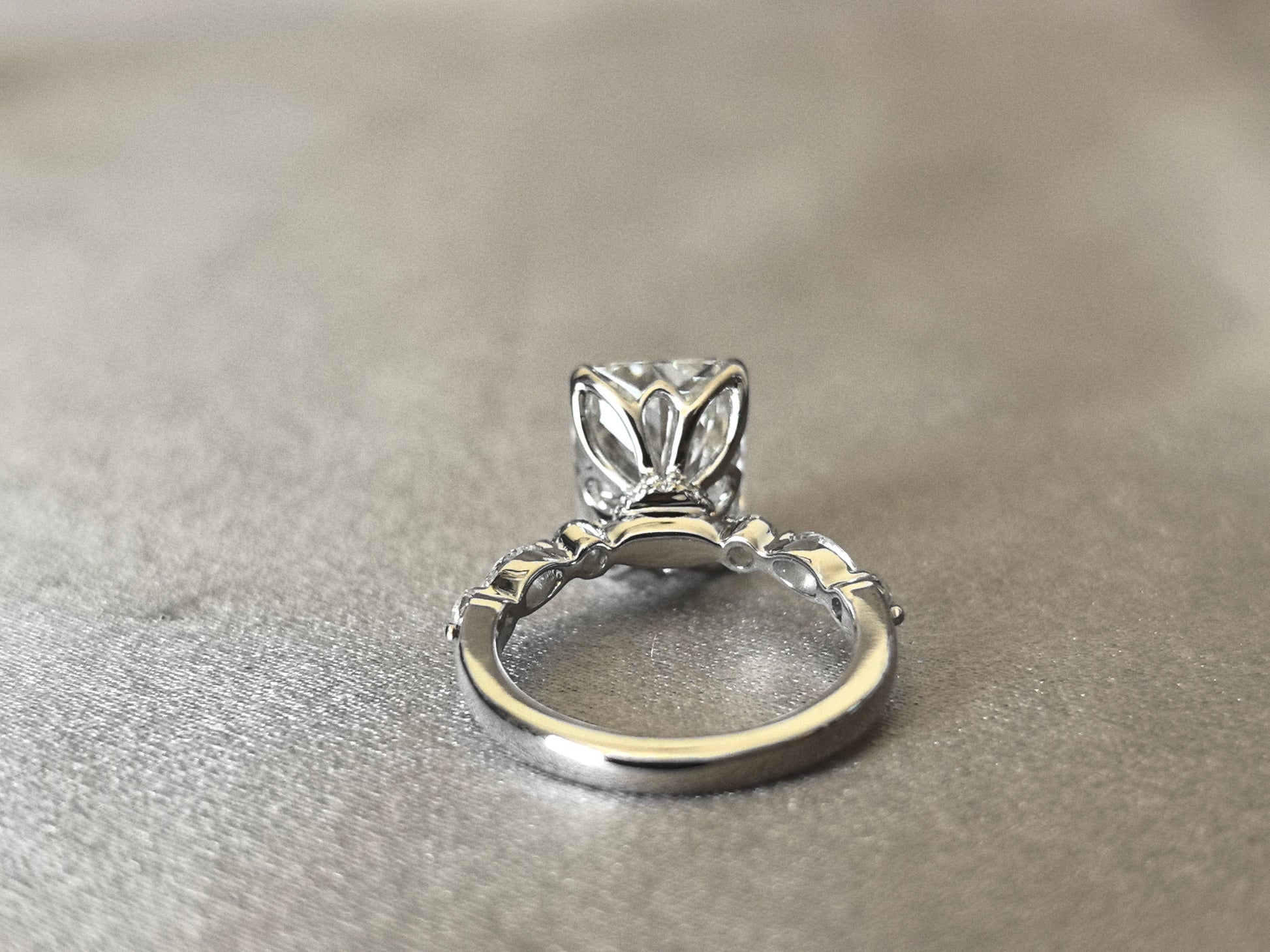 Radiant Diamond Sunburst Ring - 14K White Gold - Floral Halo Design