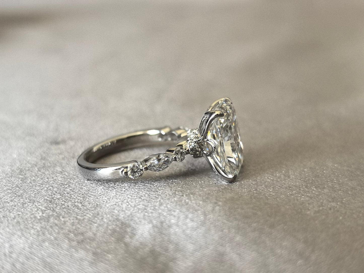 Radiant Diamond Sunburst Ring - 14K White Gold - Floral Halo Design