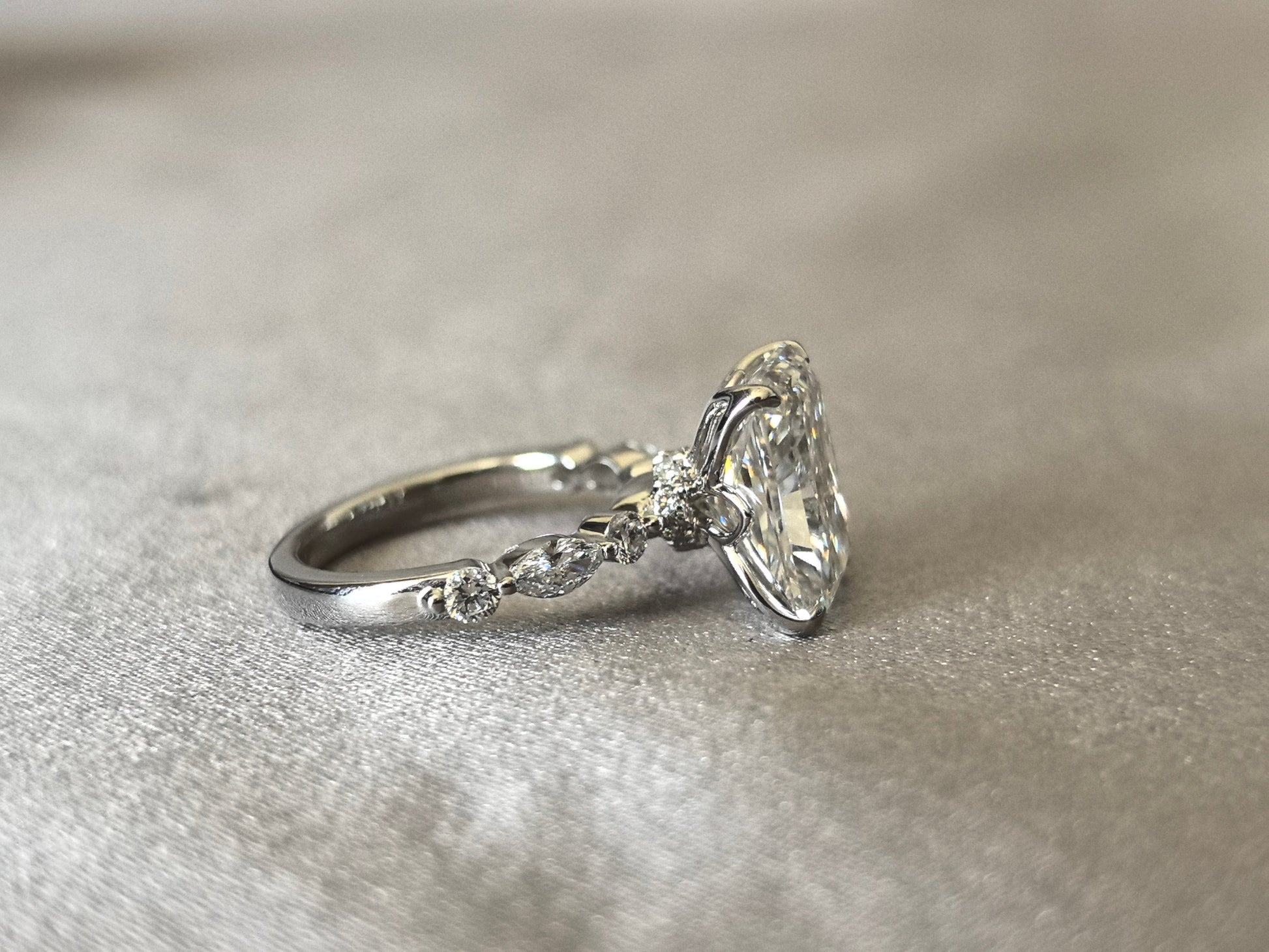 Radiant Diamond Sunburst Ring - 14K White Gold - Floral Halo Design