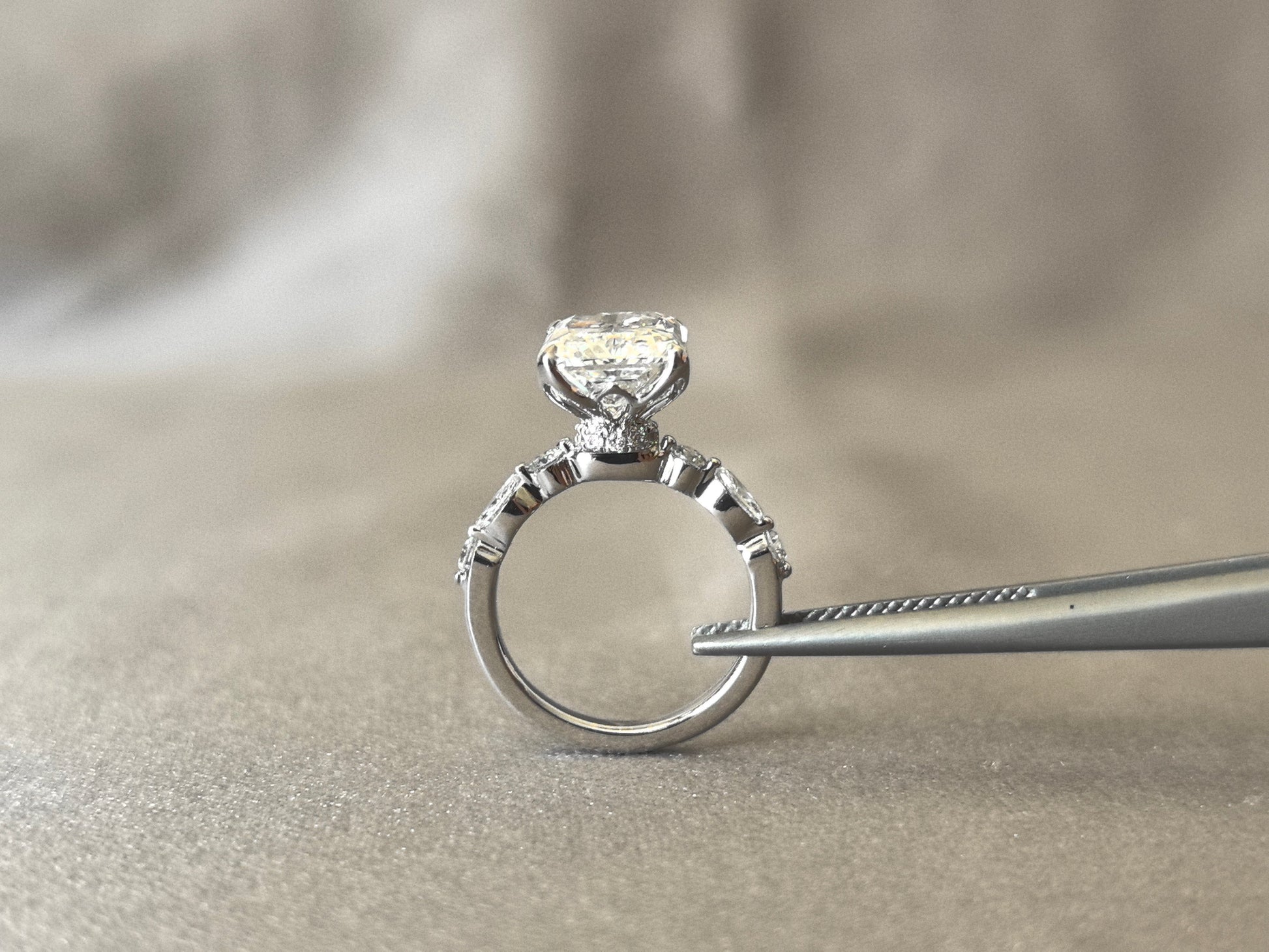 Radiant Diamond Sunburst Ring - 14K White Gold - Floral Halo Design
