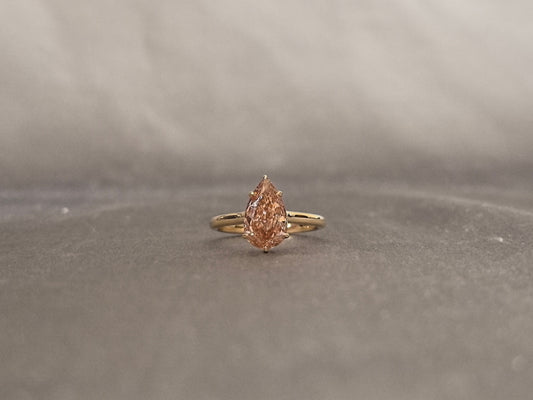 2 Carat Champagne Pear-Shaped Lab-Grown Diamond Ring - Special Color Design - Minimalist Ring Setting Design
