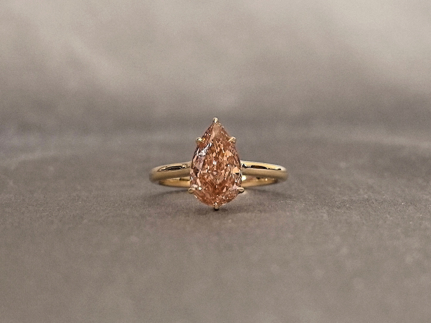 2 Carat Champagne Pear-Shaped Lab-Grown Diamond Ring - Special Color Design - Minimalist Ring Setting Design