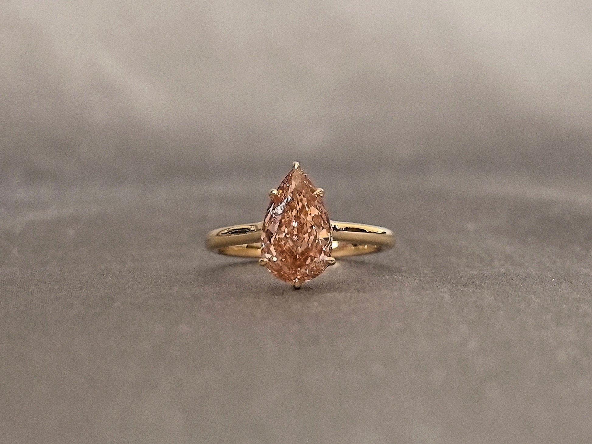 2 Carat Champagne Pear-Shaped Lab-Grown Diamond Ring - Special Color Design - Minimalist Ring Setting Design