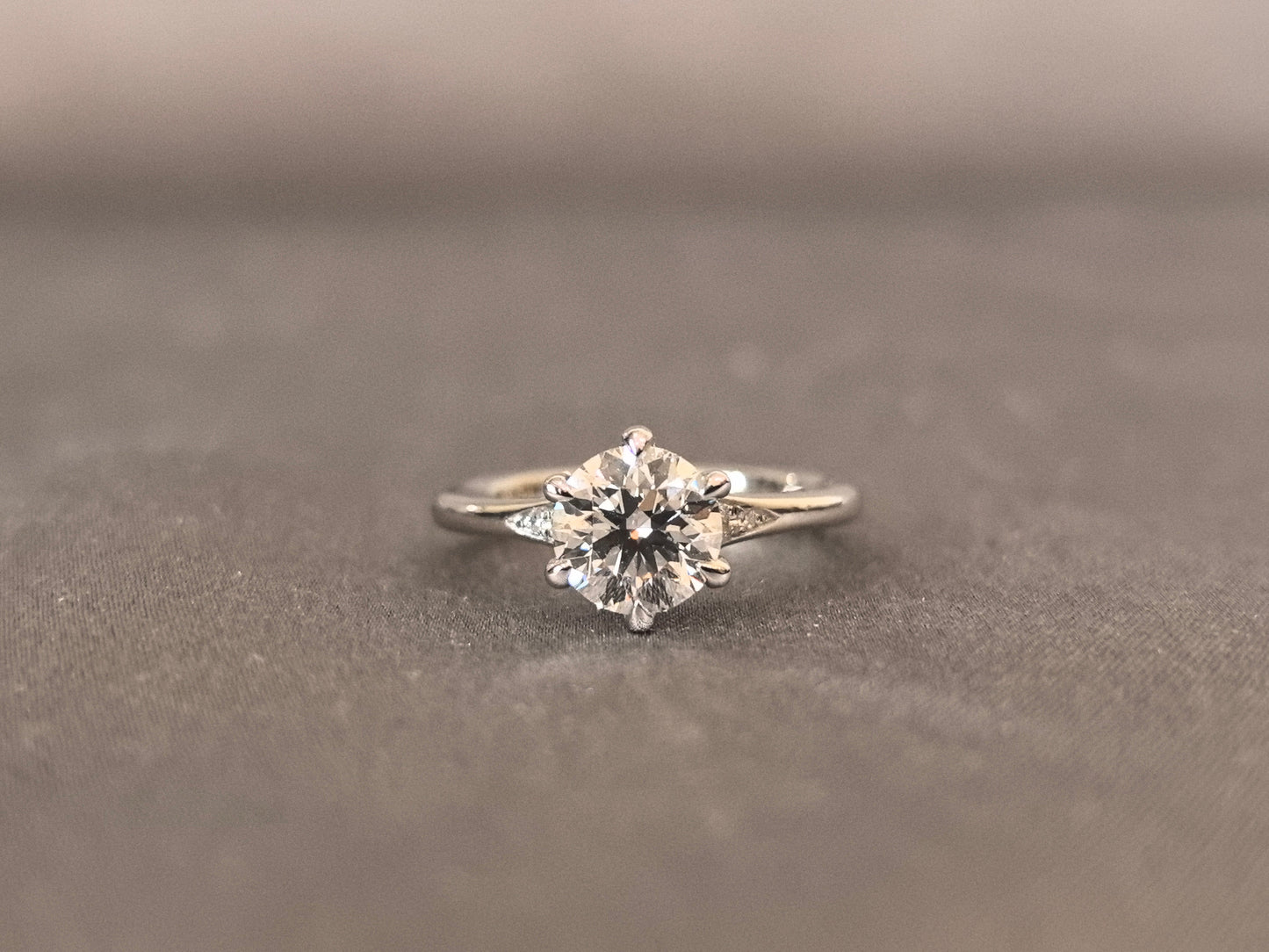 Round Brilliant Cut Diamond Ring - Effortlessly Elegant Solitaire - 6-Prong Solitaire with Accent Diamonds