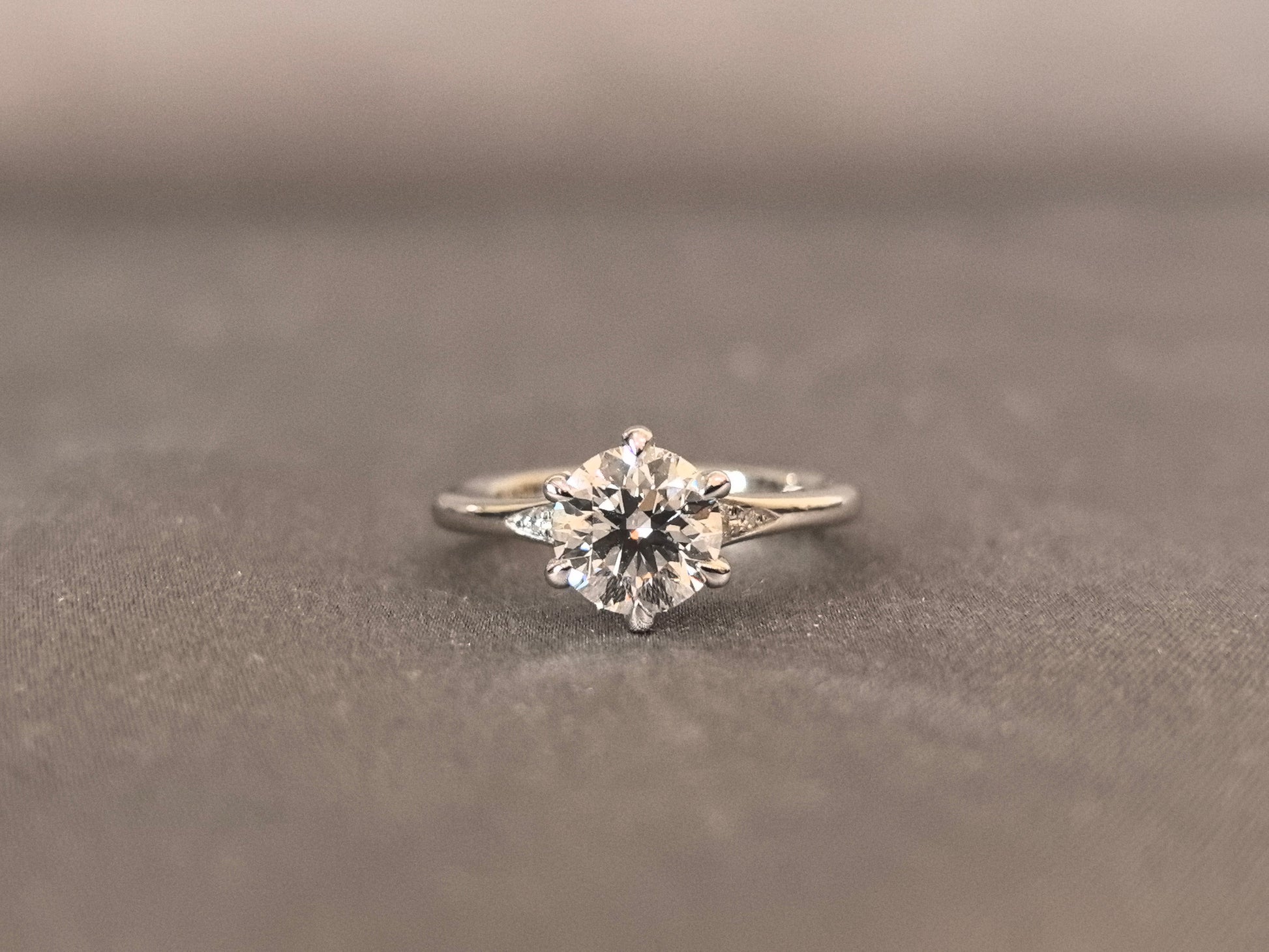 Round Brilliant Cut Diamond Ring - Effortlessly Elegant Solitaire - 6-Prong Solitaire with Accent Diamonds