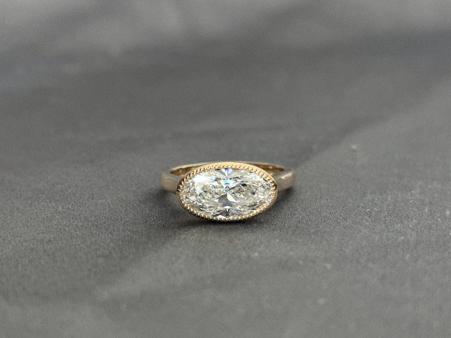 Oval Cut Diamond Ring - Milgrain Bezel Setting Ring - Minimalist Yellow Gold Engagement Ring Lab-Grown Diamond Solitaire