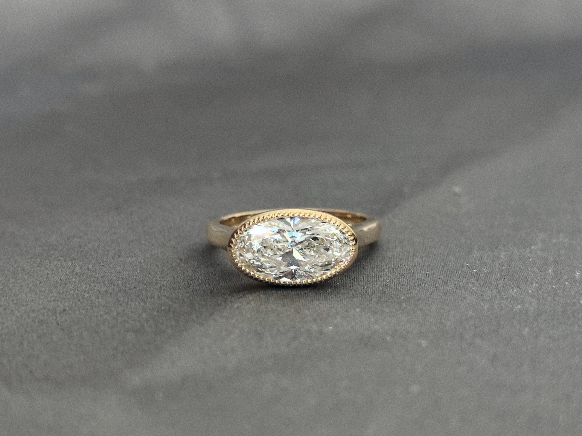 Oval Cut Diamond Ring - Milgrain Bezel Setting Ring - Minimalist Yellow Gold Engagement Ring Lab-Grown Diamond Solitaire