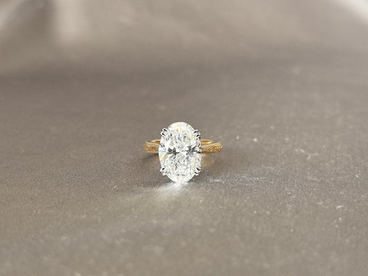 Oval Diamond - Four Prong Setting - Round Shank with Fine Engraving