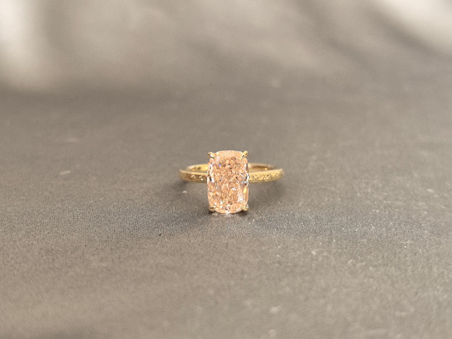 Cushion Cut Pink Diamond - Four Prong Setting - Round Shank with Fine Engraving