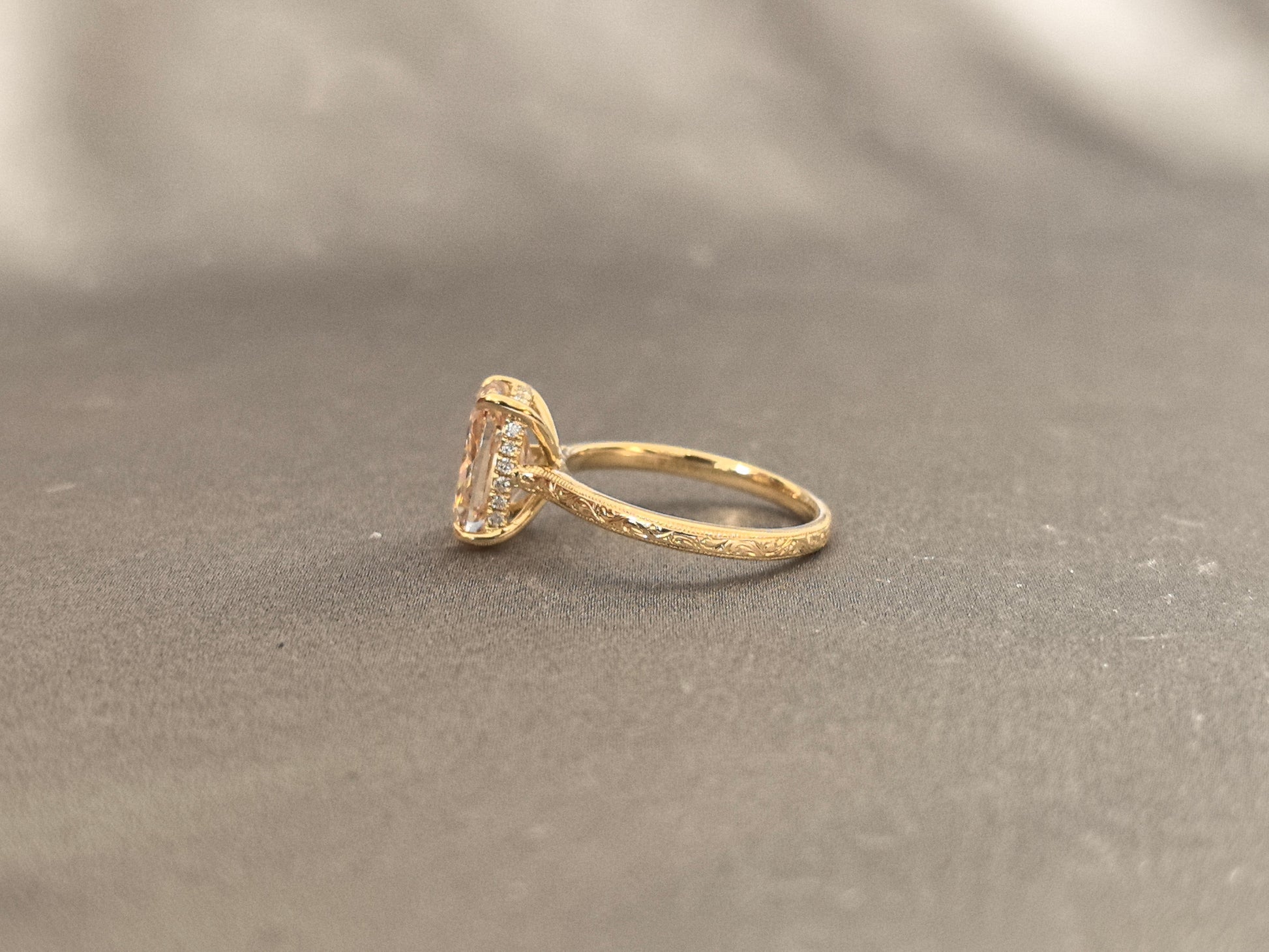 Cushion Cut Pink Diamond - Four Prong Setting - Round Shank with Fine Engraving