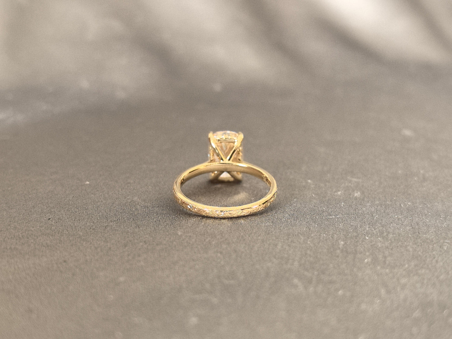 Cushion Cut Pink Diamond - Four Prong Setting - Round Shank with Fine Engraving