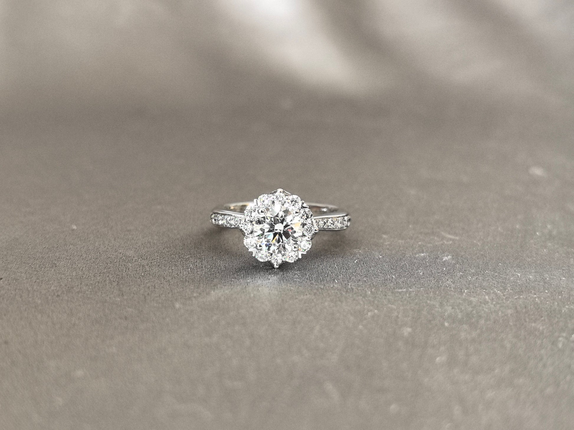1 Carat Round Diamond Ring - With Diamond Accents - Round Shank 14k White Gold Ring