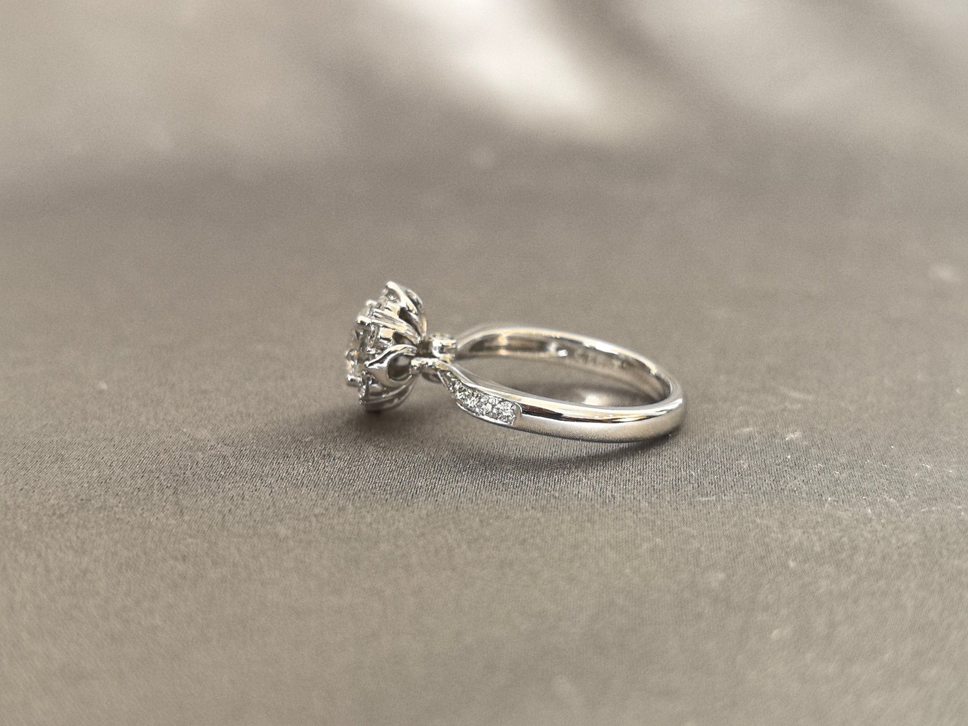 1 Carat Round Diamond Ring - With Diamond Accents - Round Shank 14k White Gold Ring