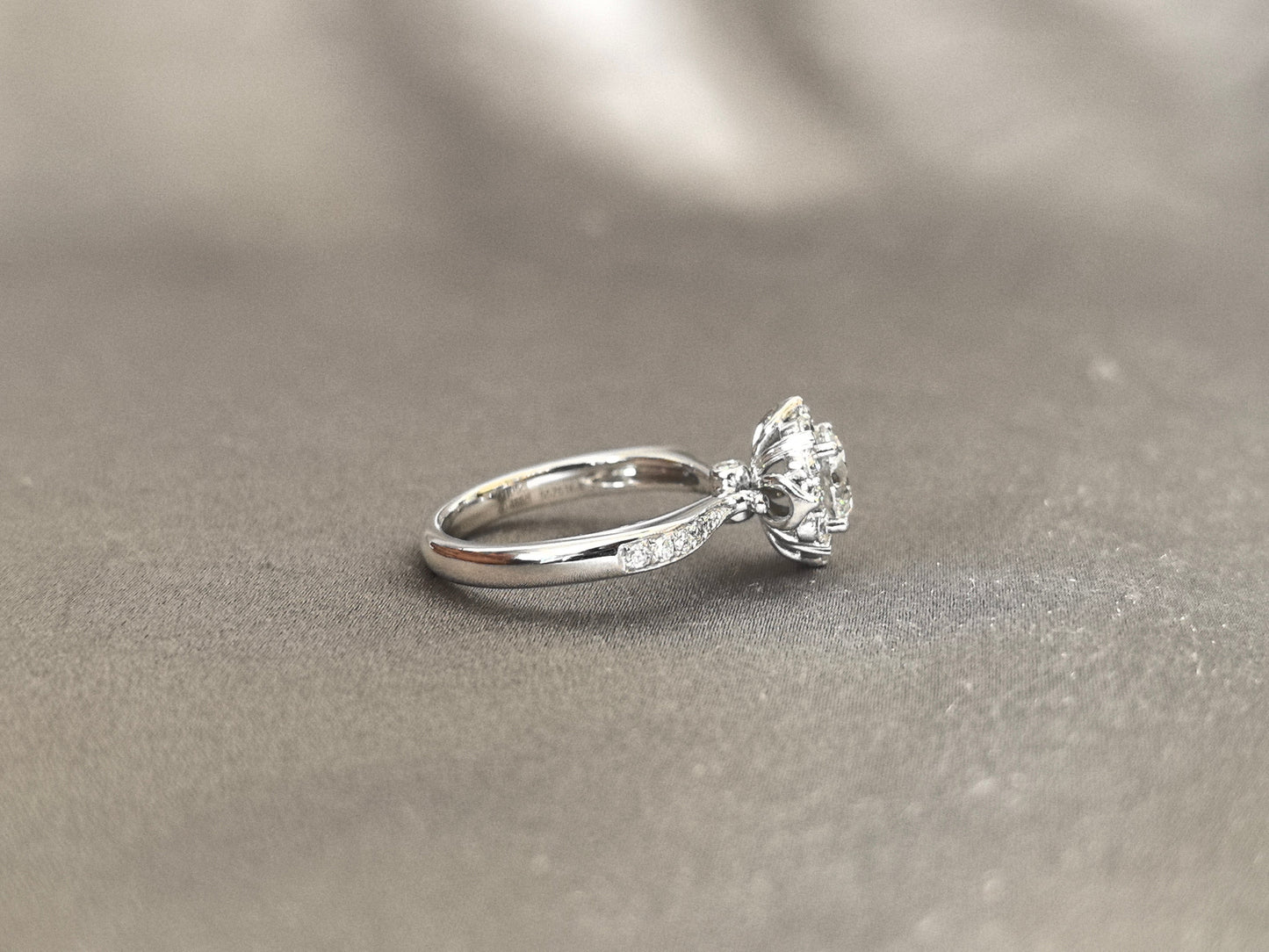 1 Carat Round Diamond Ring - With Diamond Accents - Round Shank 14k White Gold Ring