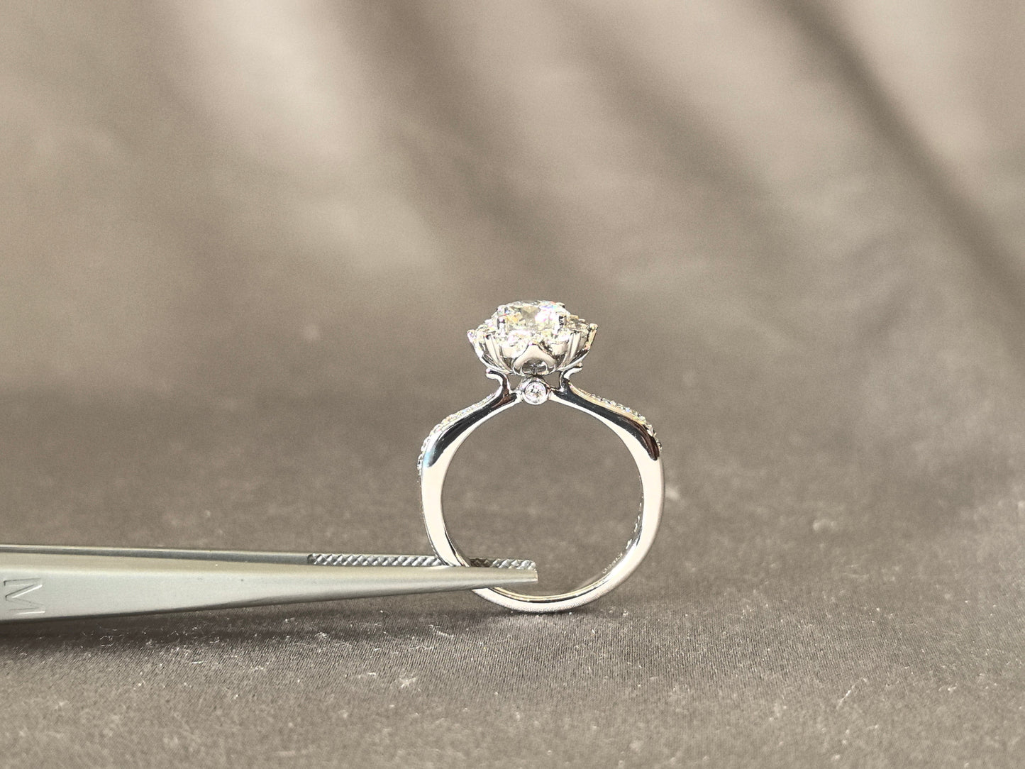 1 Carat Round Diamond Ring - With Diamond Accents - Round Shank 14k White Gold Ring