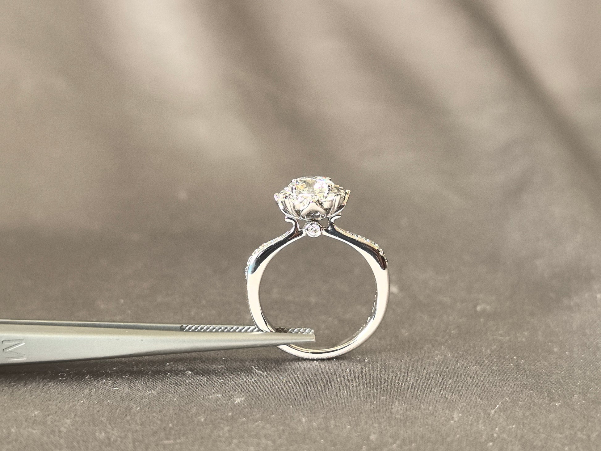 1 Carat Round Diamond Ring - With Diamond Accents - Round Shank 14k White Gold Ring