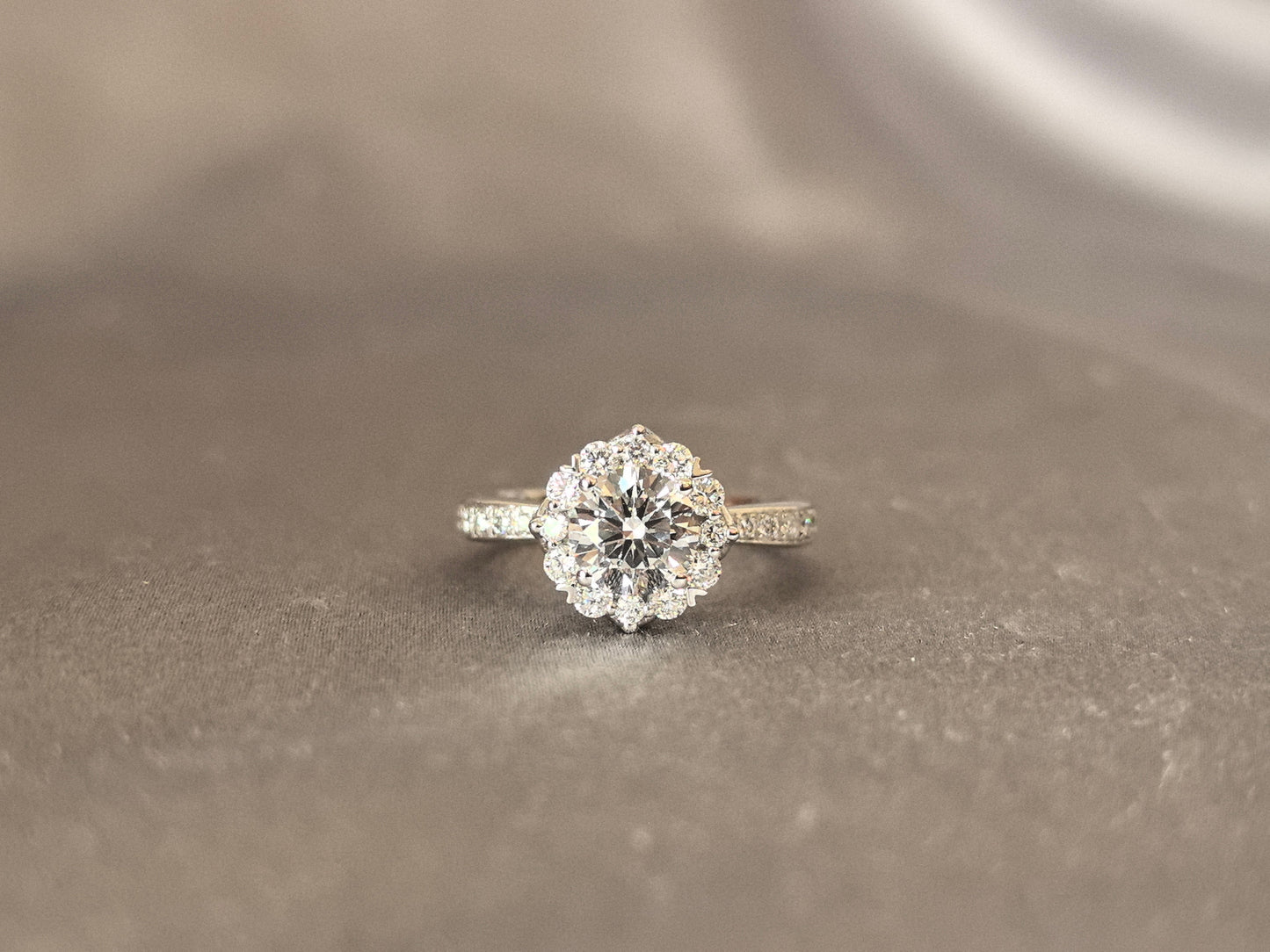 1 Carat Round Diamond Ring - With Diamond Accents - Round Shank 14k White Gold Ring