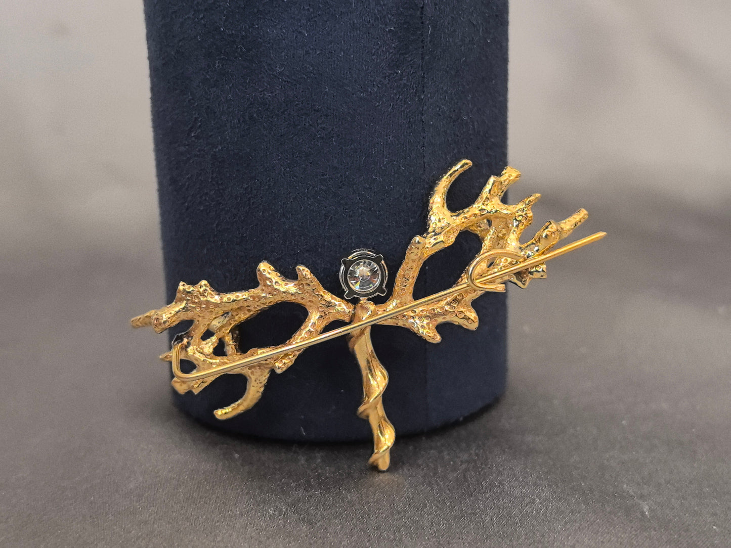 Twig & Branch Lab Diamond Brooch - Solid Yellow Gold Setting - Organic Twig & Branch Textured Design