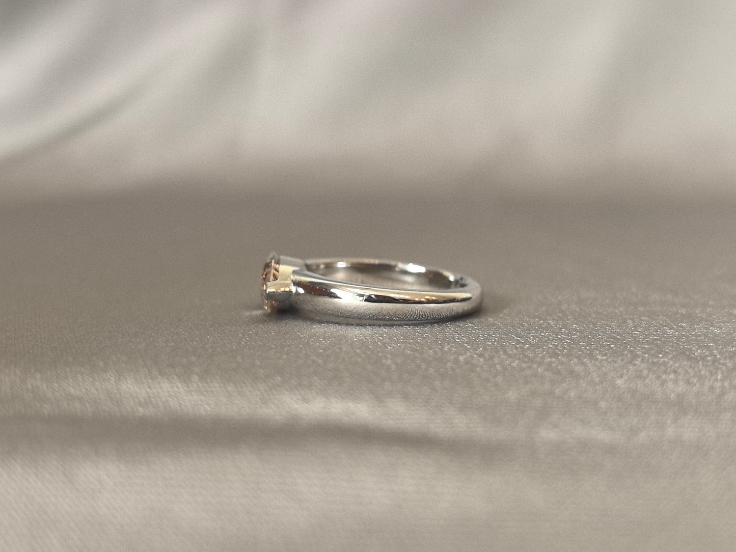 Champagne Marquise Diamond - Round Platinum Band Ring - Minimalist Engagement Ring