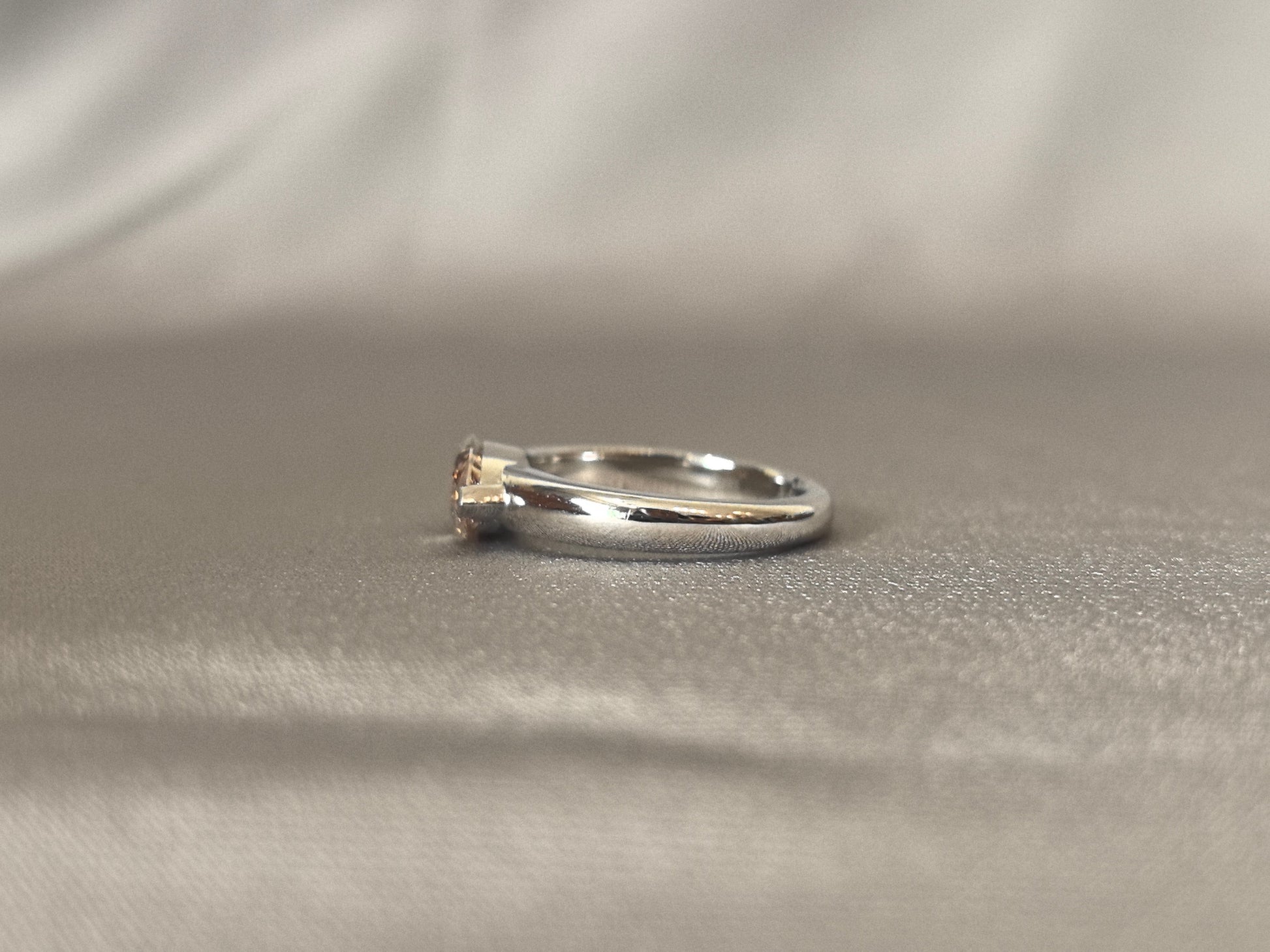 Champagne Marquise Diamond - Round Platinum Band Ring - Minimalist Engagement Ring