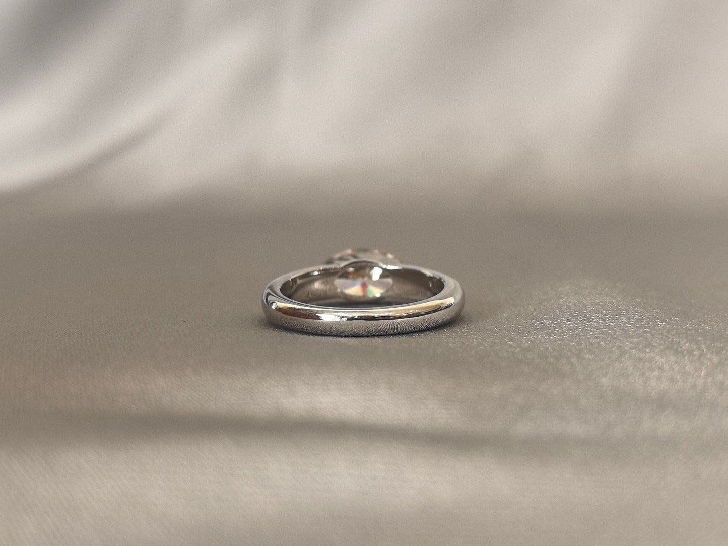 Champagne Marquise Diamond - Round Platinum Band Ring - Minimalist Engagement Ring