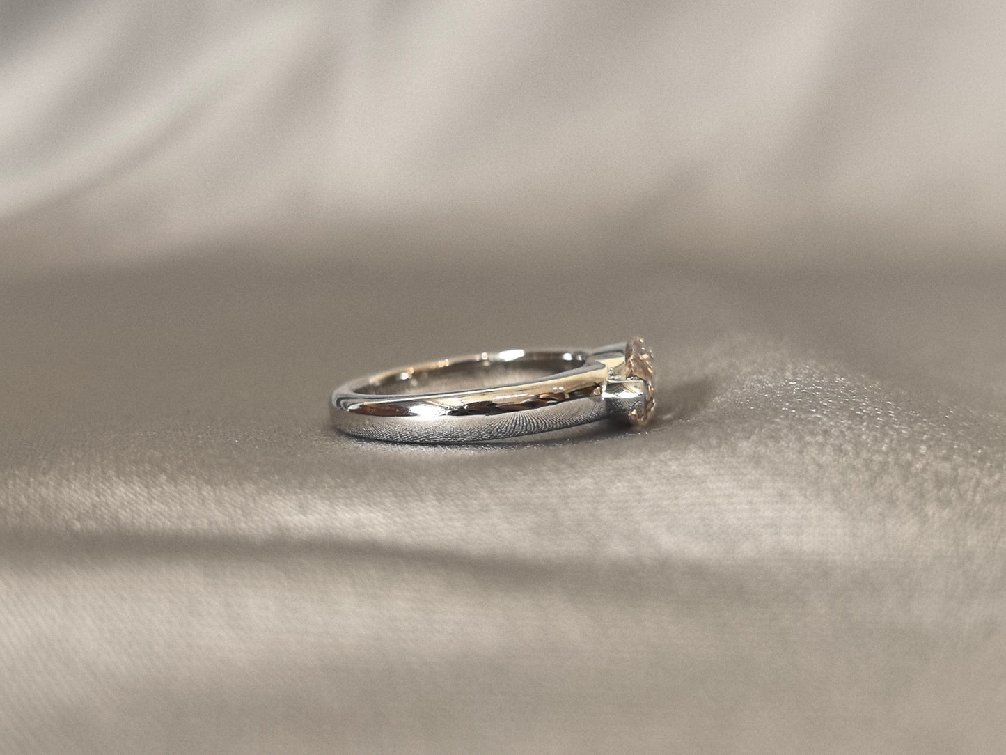 Champagne Marquise Diamond - Round Platinum Band Ring - Minimalist Engagement Ring