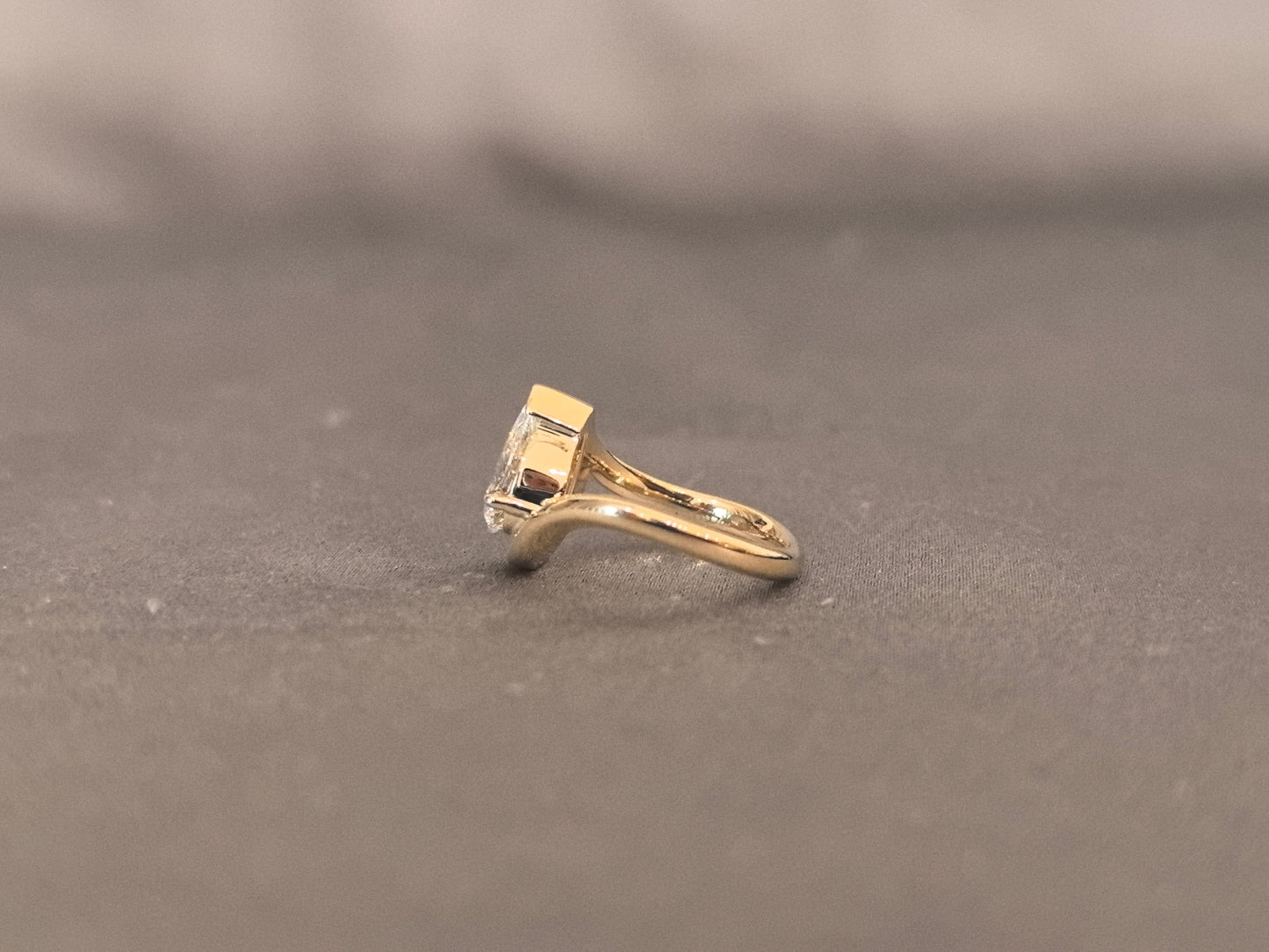 Pear Shape Diamond Ring - Bezel Setting - Curved Shank