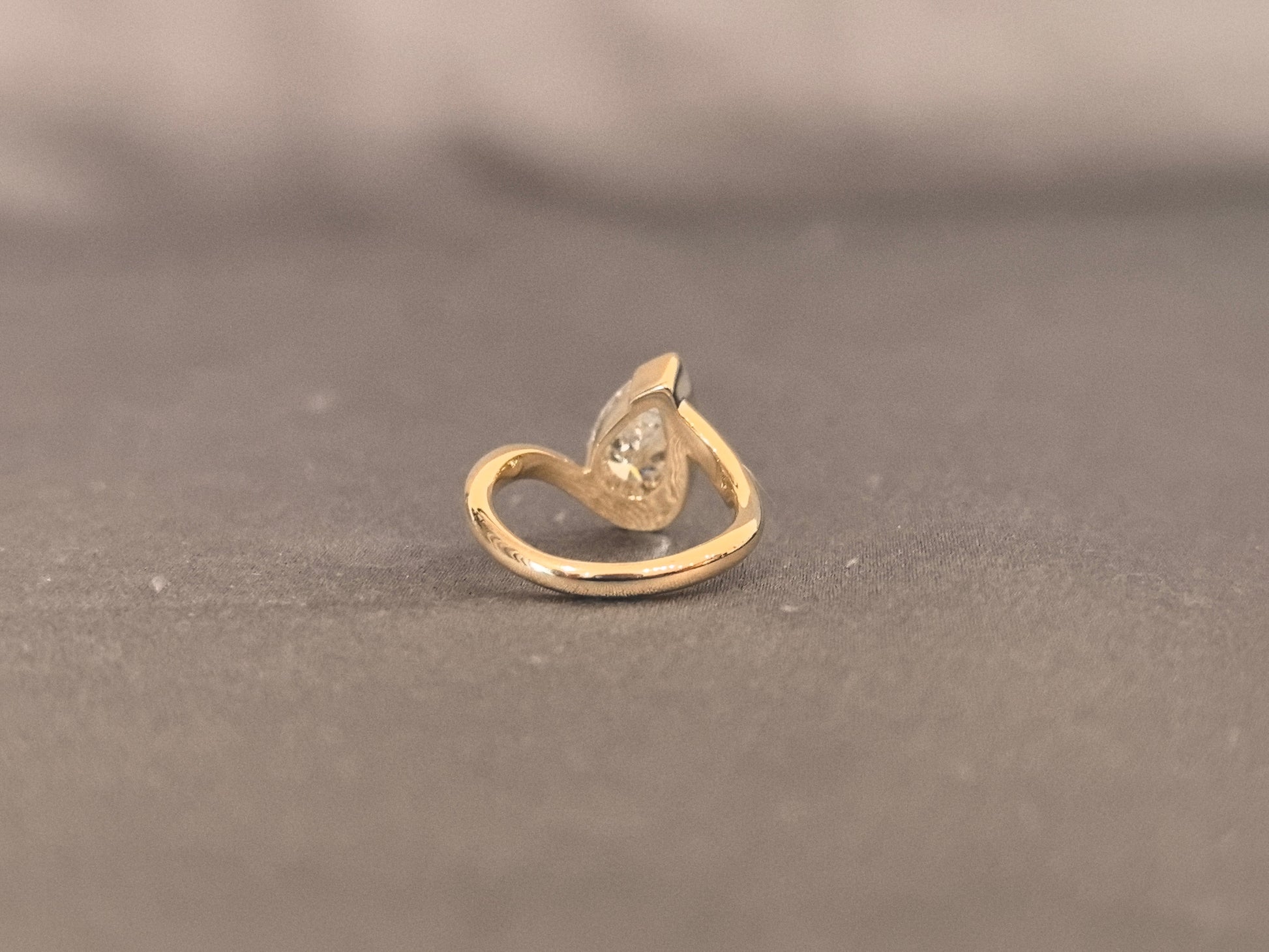 Pear Shape Diamond Ring - Bezel Setting - Curved Shank