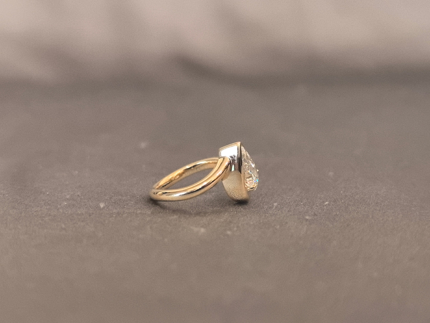 Pear Shape Diamond Ring - Bezel Setting - Curved Shank