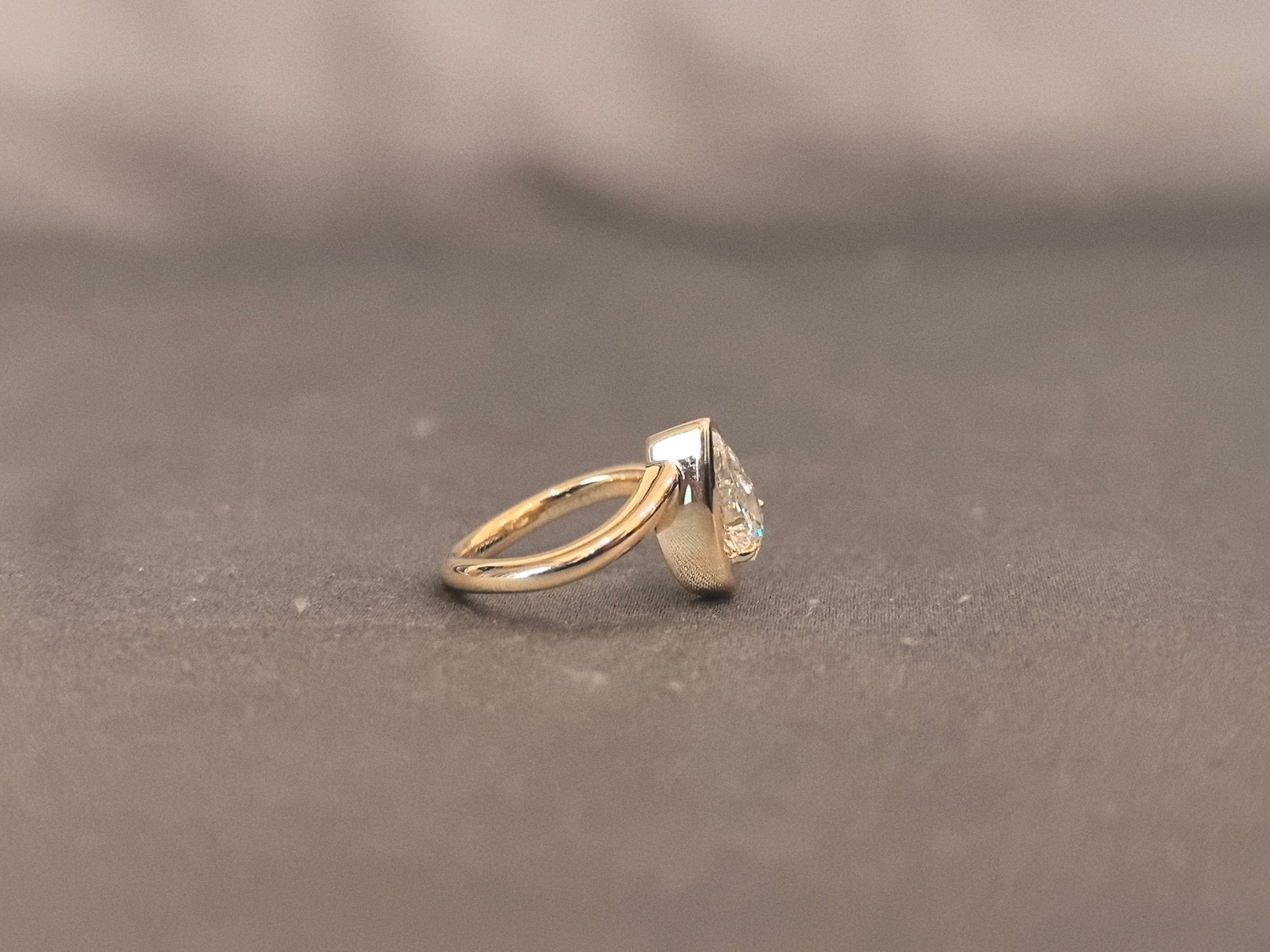 Pear Shape Diamond Ring - Bezel Setting - Curved Shank