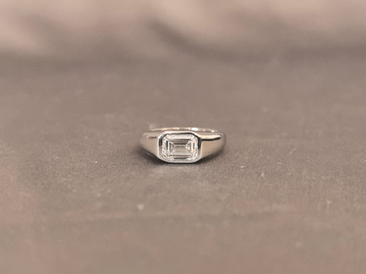Emerald Cut Diamond Ring - Round Shank - Minimalist