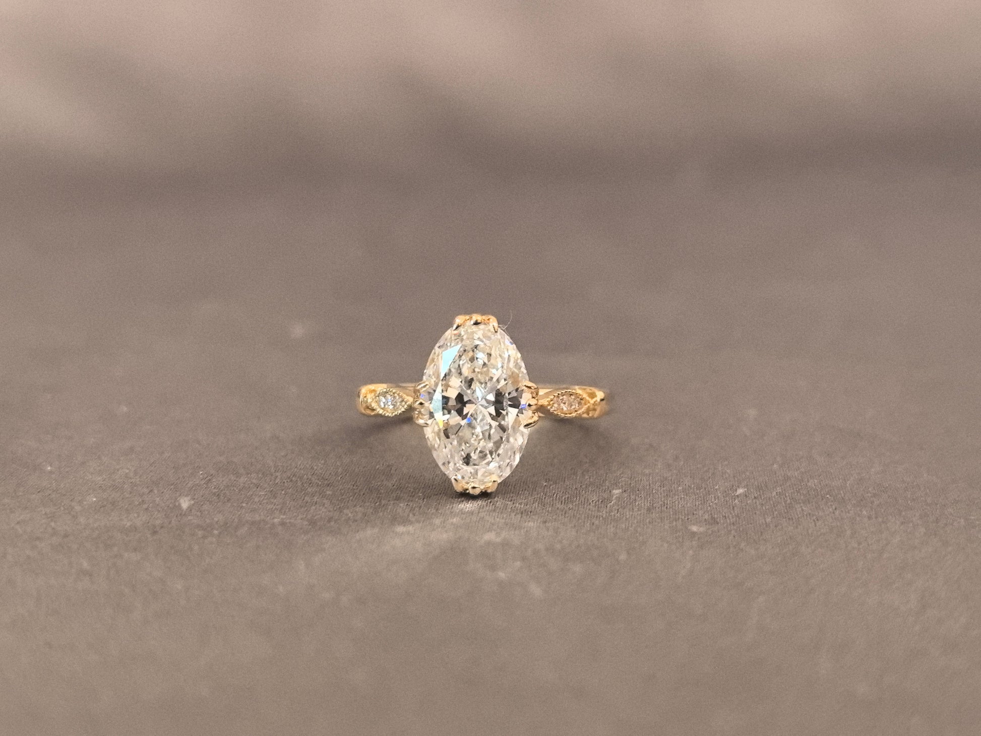 Oval Cut Diamond - Marquise Diamond Accents - Pinky Ring