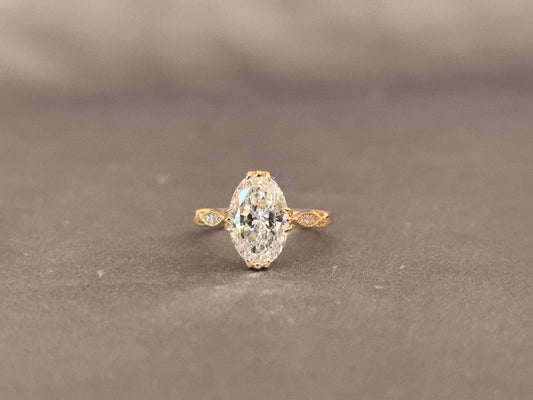 Oval Cut Diamond - Marquise Diamond Accents - Pinky Ring